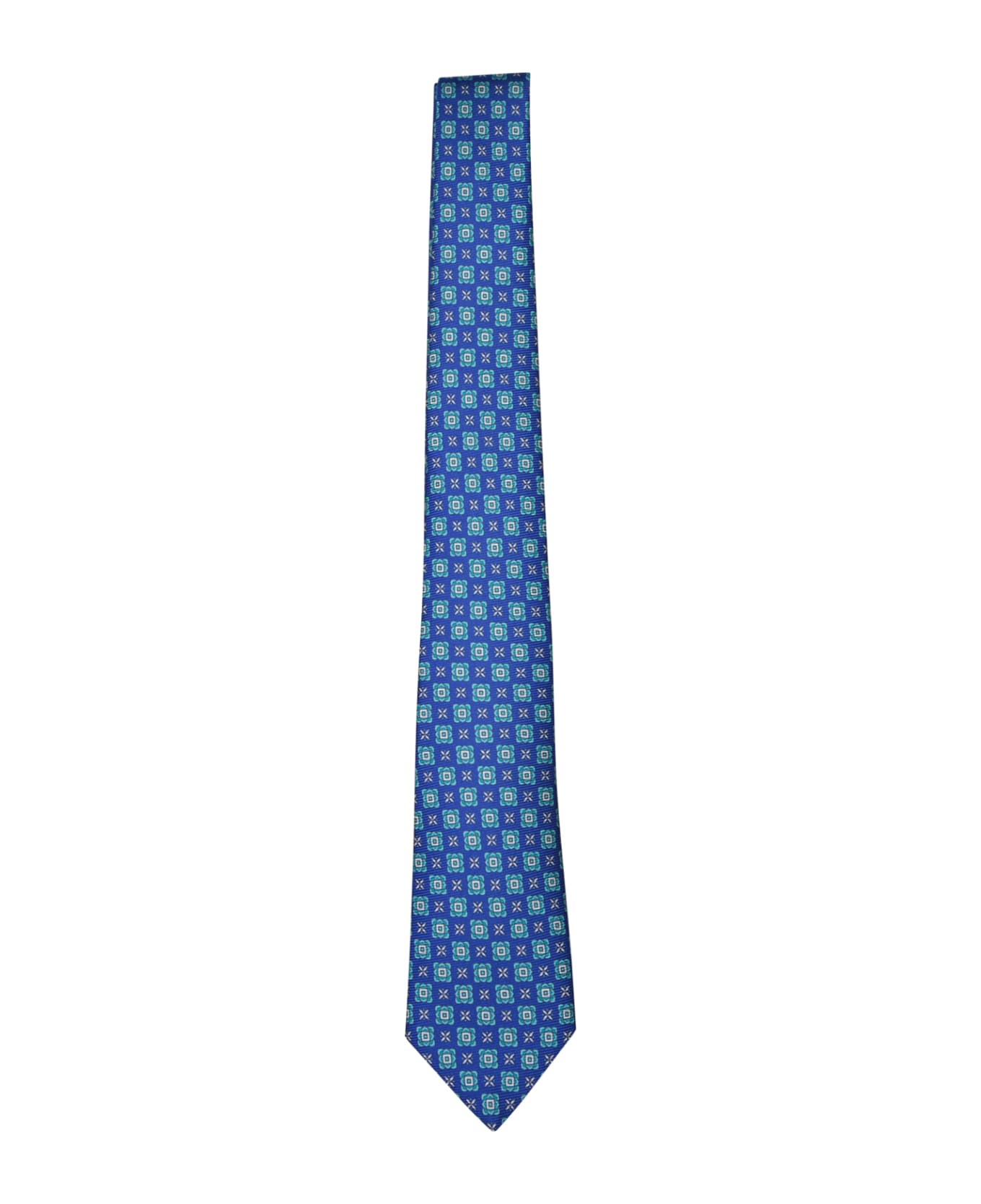 Kiton Blue Patterned Silk Tie - Blue