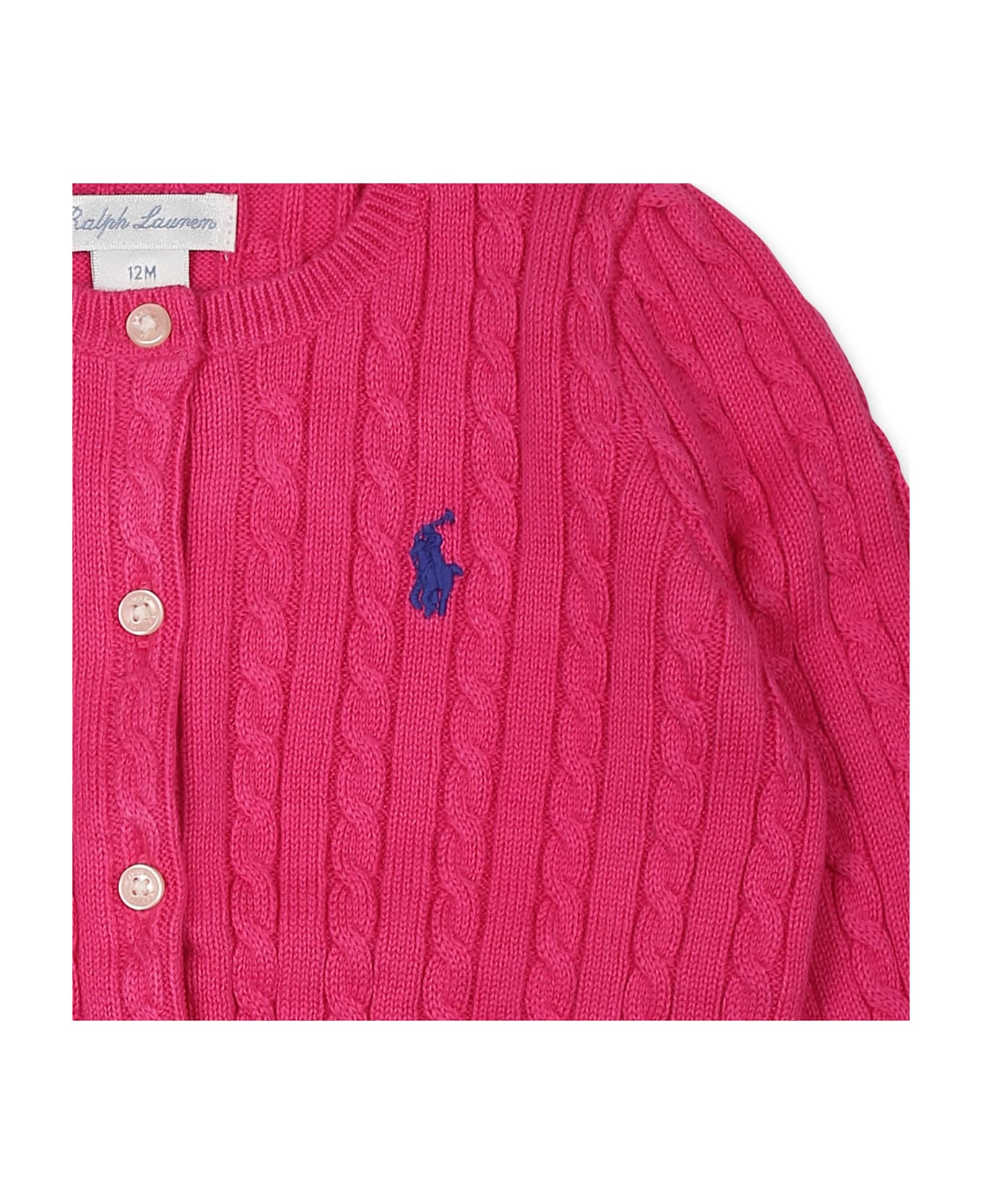 Ralph Lauren Fuchsia Cardigan For Baby Girl With Horse - Fuchsia