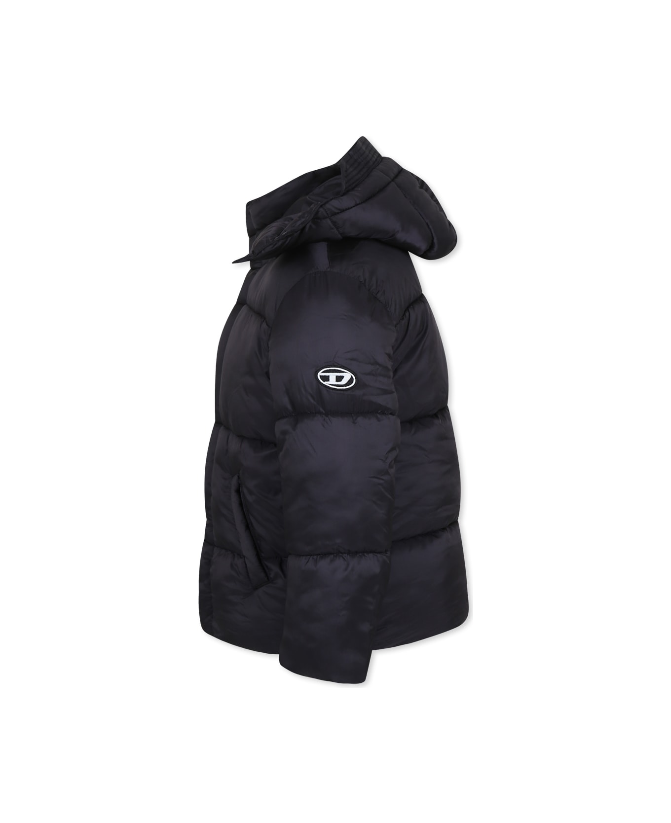 Diesel Black Down Jacket For Kids With Logo - Black コート＆ジャケット