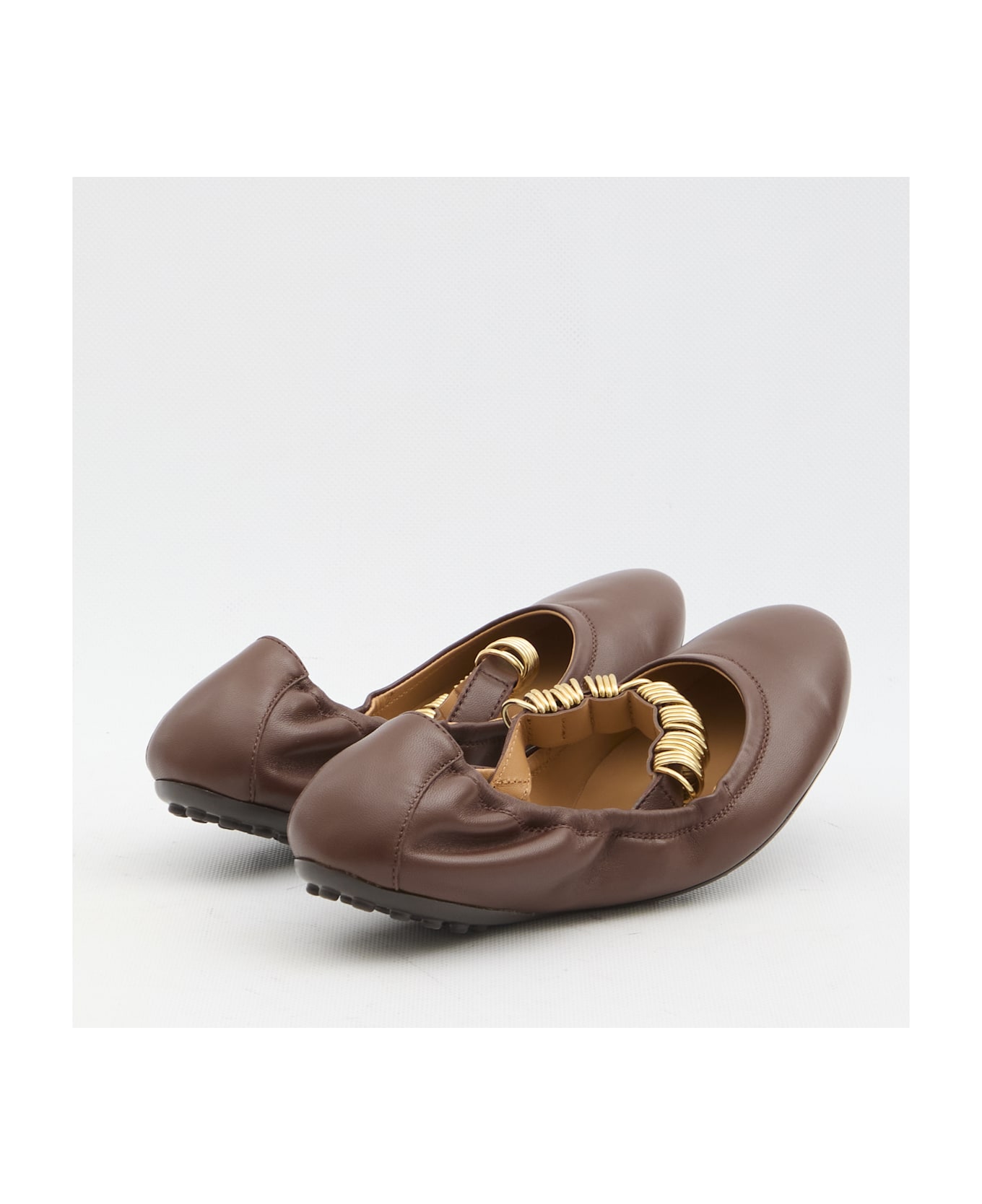 Tod's Ballet Flats With Decorative Rings On The Front In Leather - BROWN