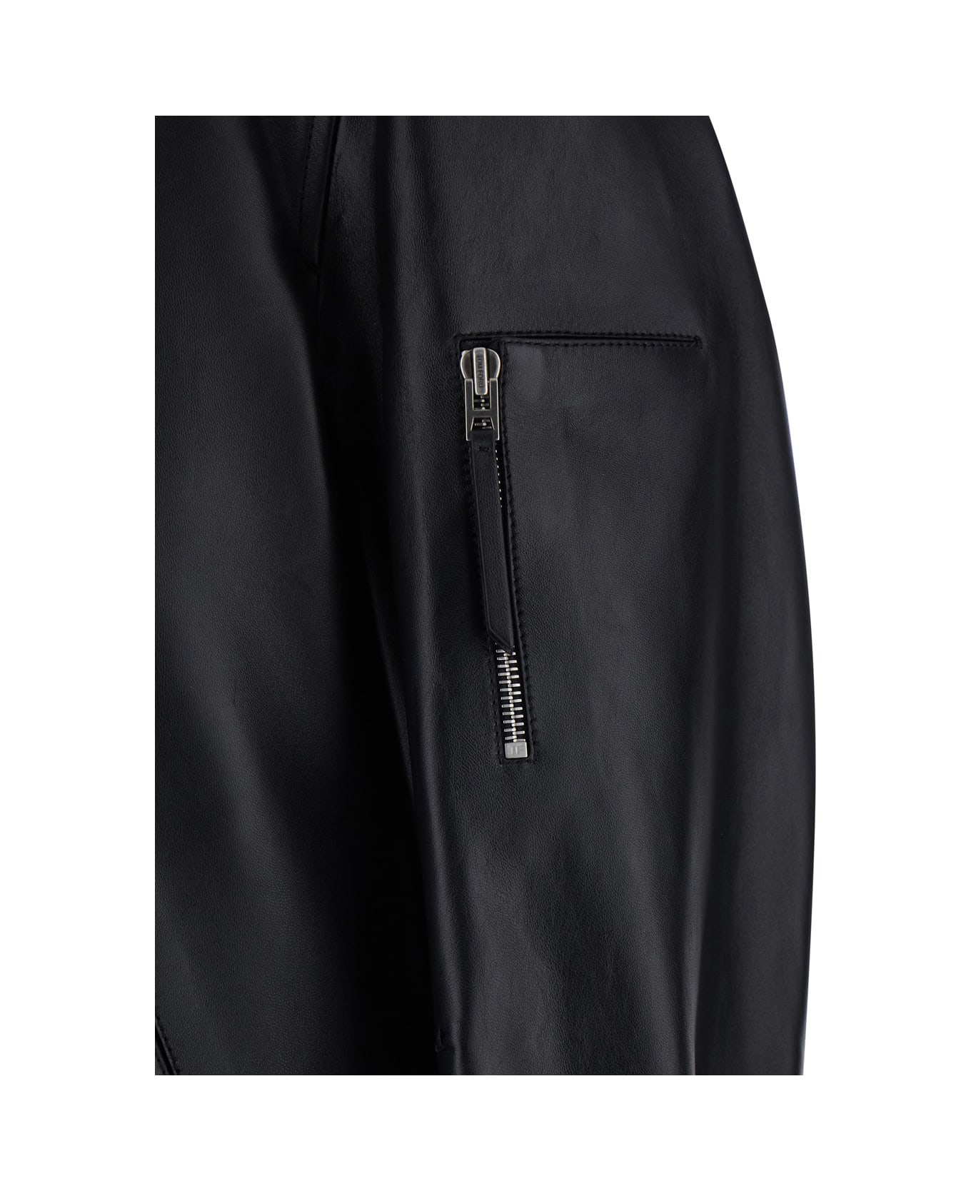 Tom Ford Black Jacket With Classic Collar And One Zip Pocket On The Sleeve In Leather Man - Black