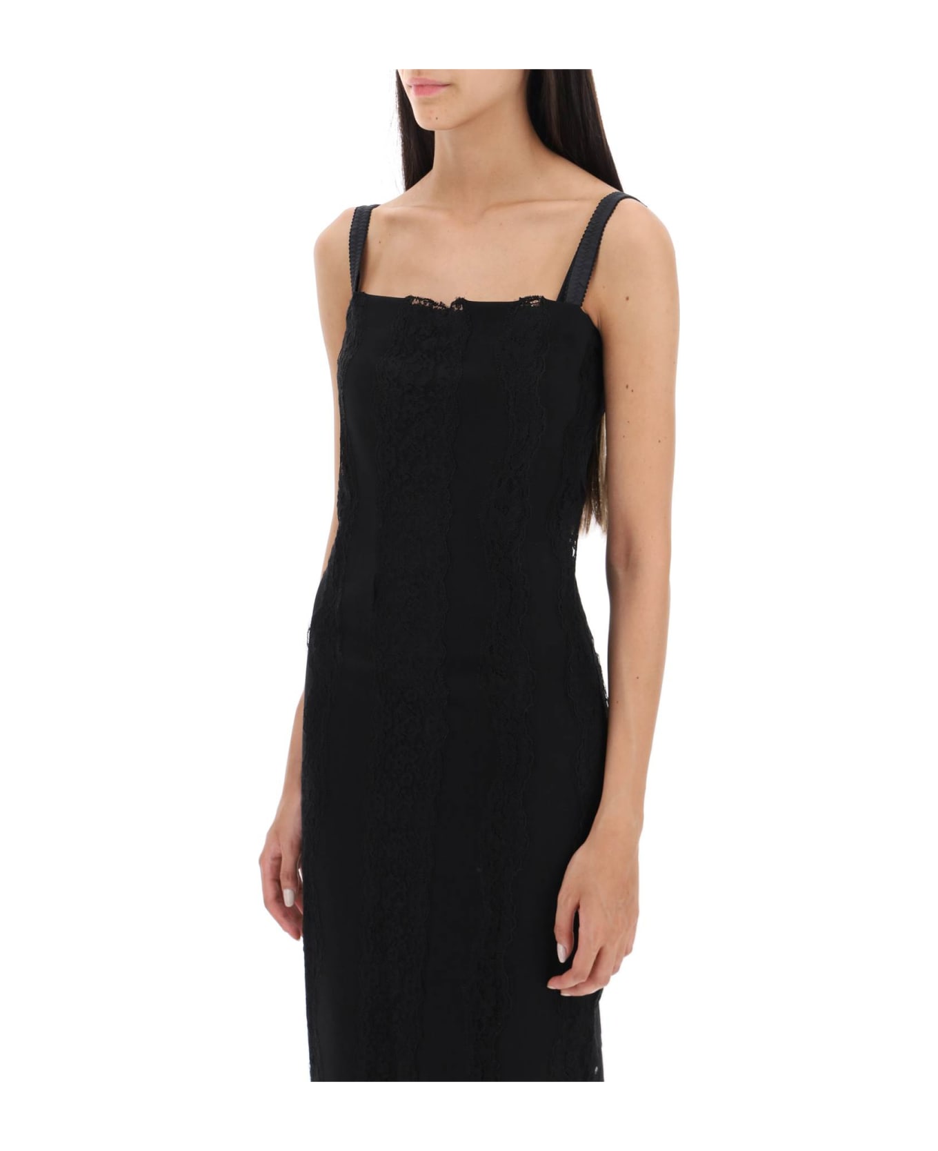 Dolce & Gabbana Jersey And Lace Maxi Dress - NERO (Black)