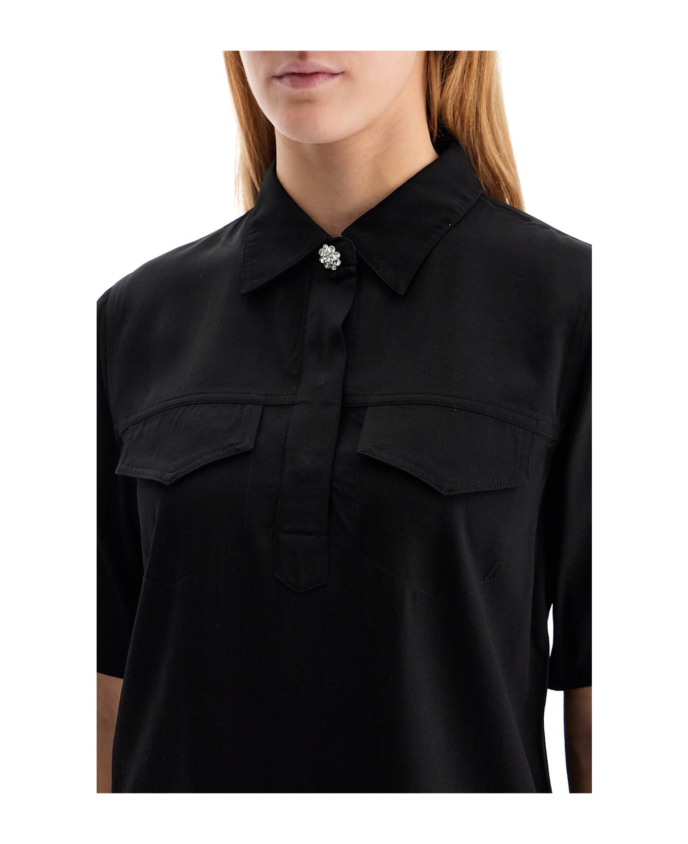 Ganni Twill And Viscose Shirt - BLACK (Black)