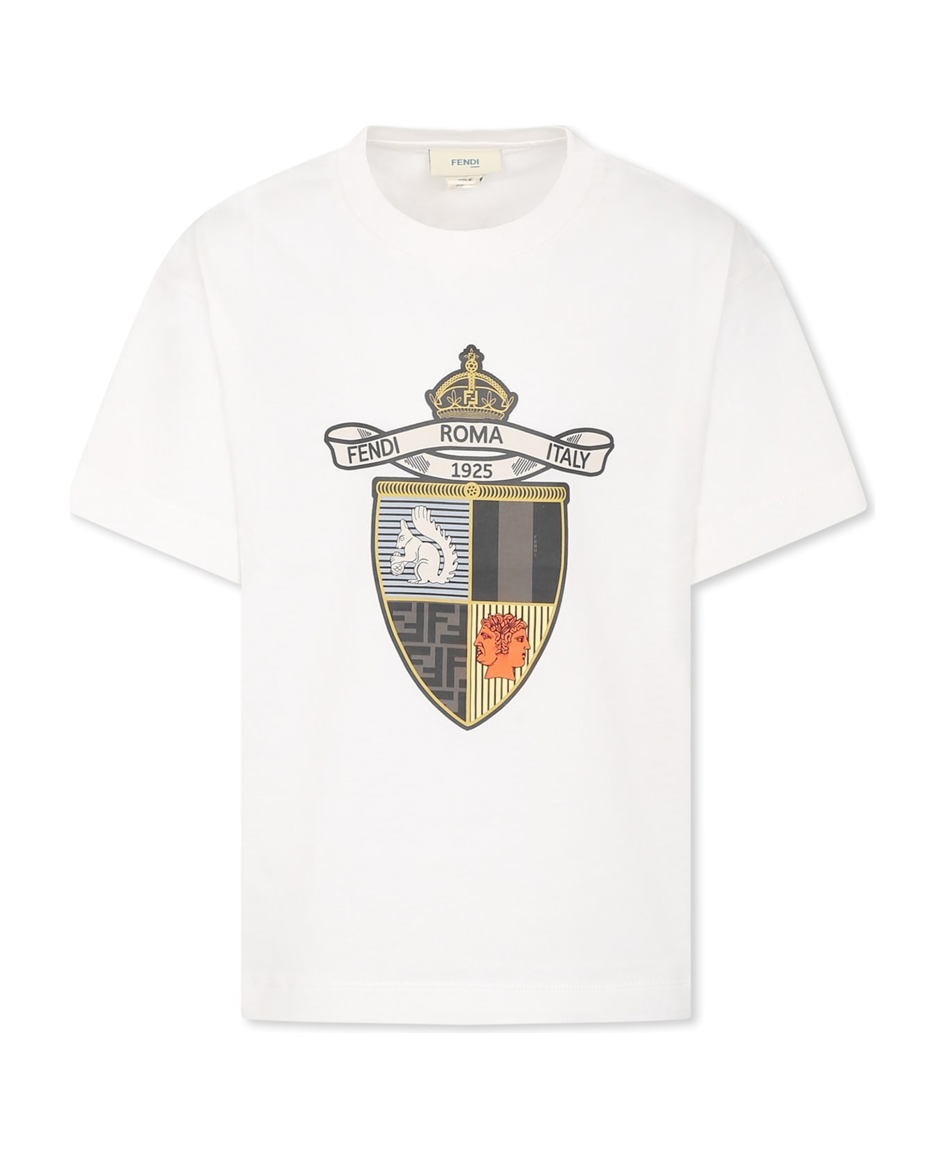 Fendi White T-shirt For Boy With Crest - White