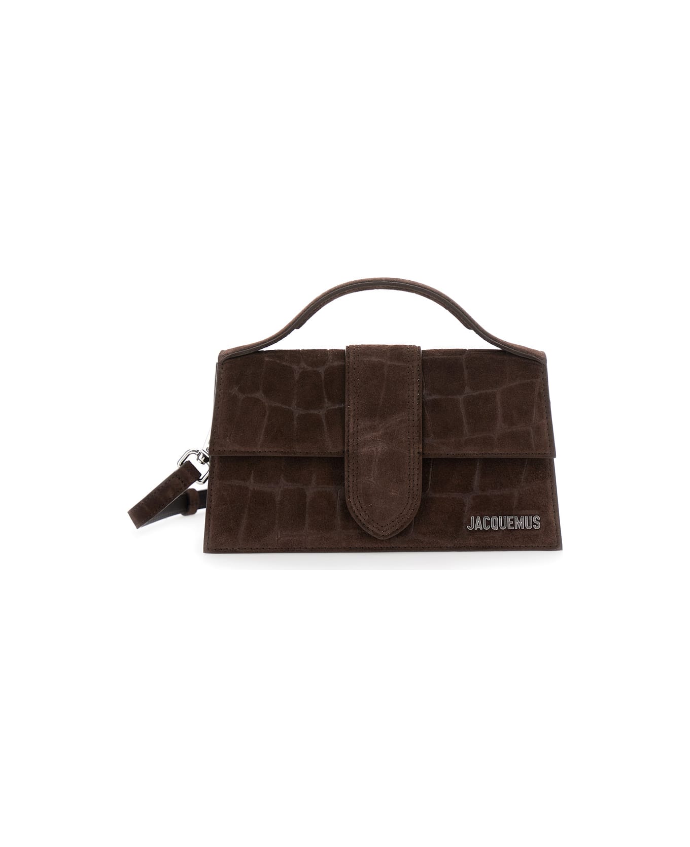 Jacquemus 
le Grand Bambino
 Brown Handbag With Logo Lettering On The Front And Embossed Crocodile Effect In Suede Woman - Brown