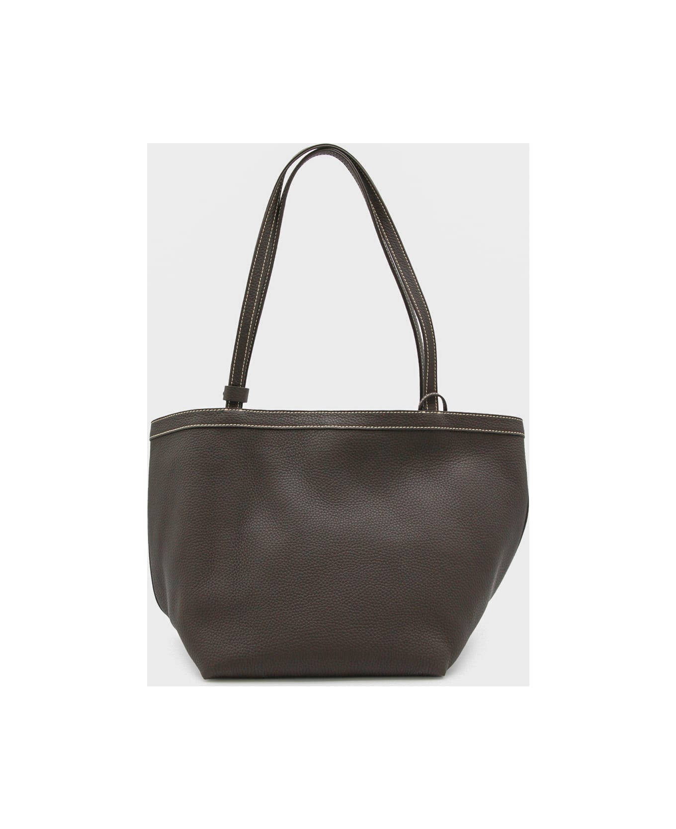 The Row Dark Brown Leather Park Tote Three Stich - DARK BROWNE/ECRU