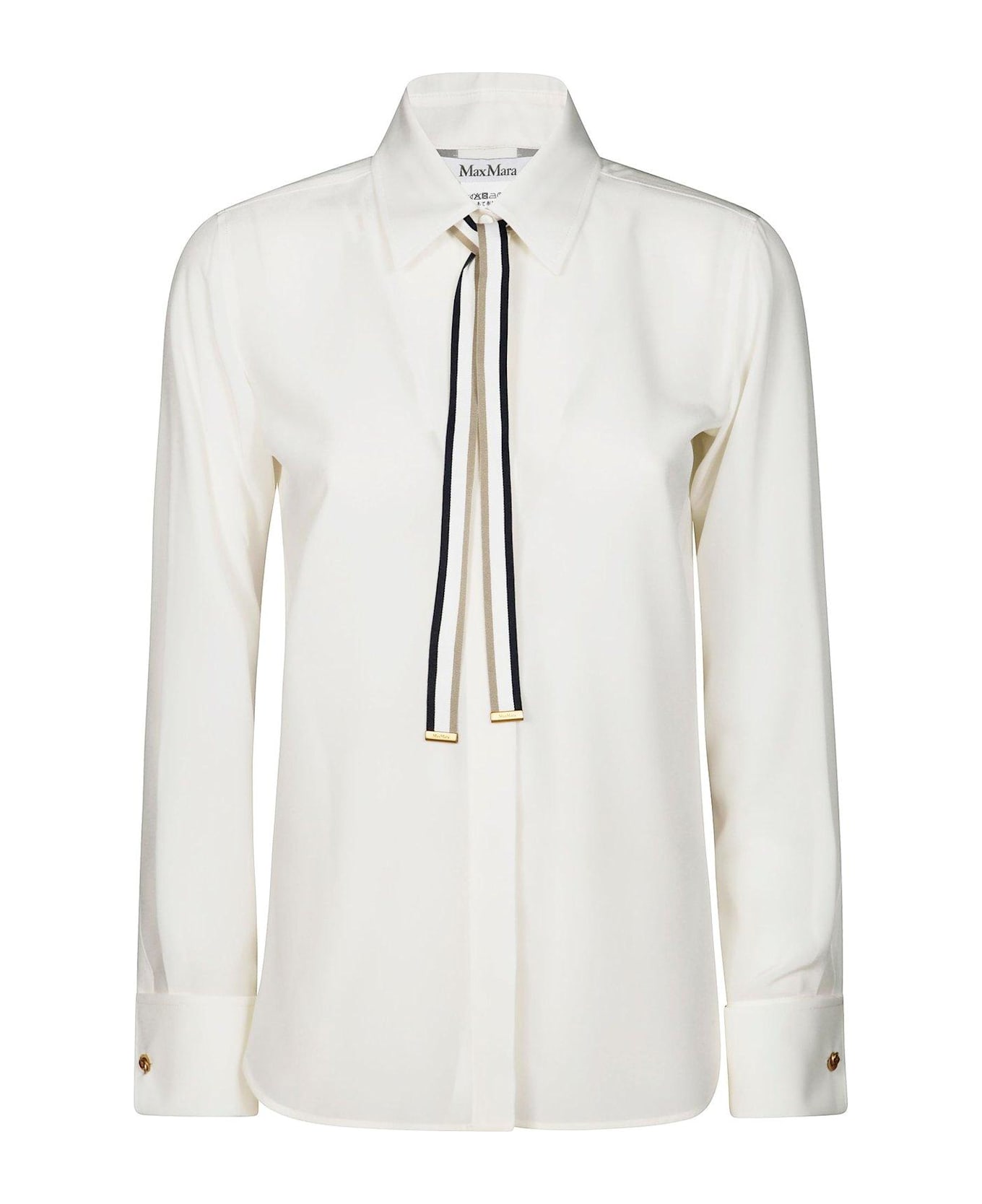 Max Mara Apollo Ribbon Detailed Long-sleeved Shirt - WHITE