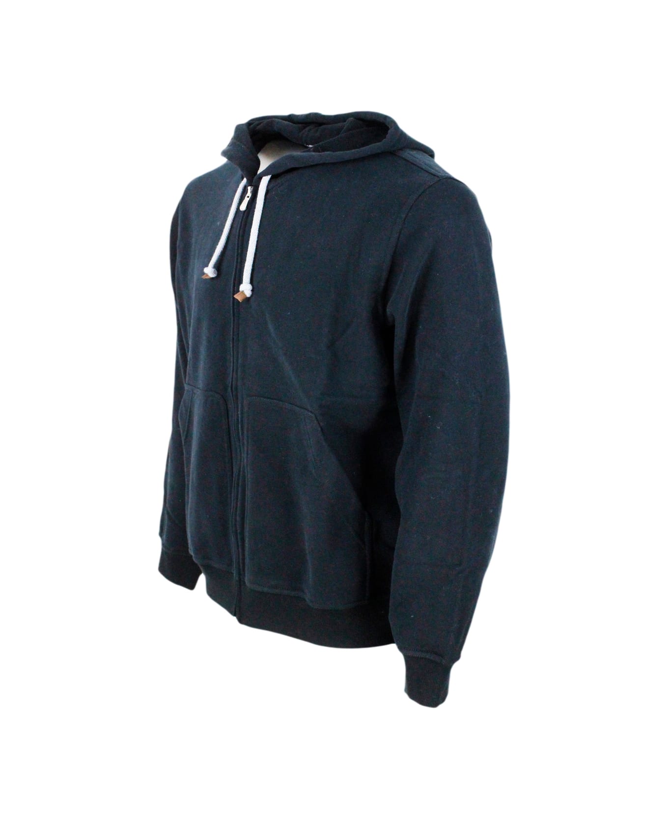 Brunello Cucinelli Hooded Sweatshirt With Drawstring And Zip Closure - Black ニットウェア