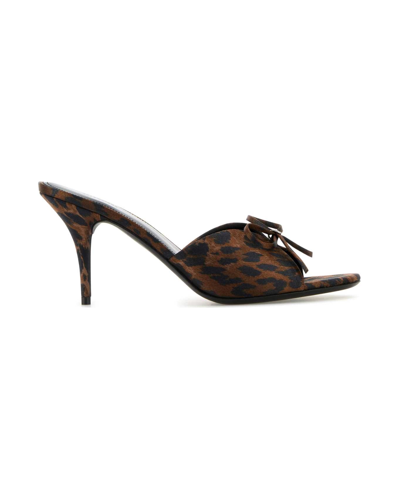 Balenciaga Printed Satiin Knife Bow Mules - LEOPARD/SILVER
