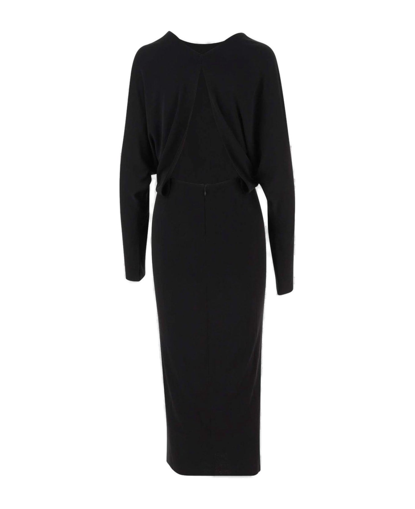 Khaite The Trina Long-sleeved Open-back Midi Dress - Black ワンピース＆ドレス