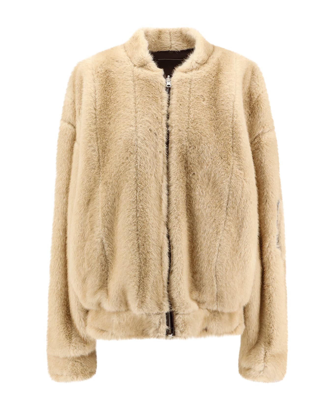 MM6 Maison Margiela Reversible Nylon And Faux Shearling Bomber Jacket - Marrone/beige