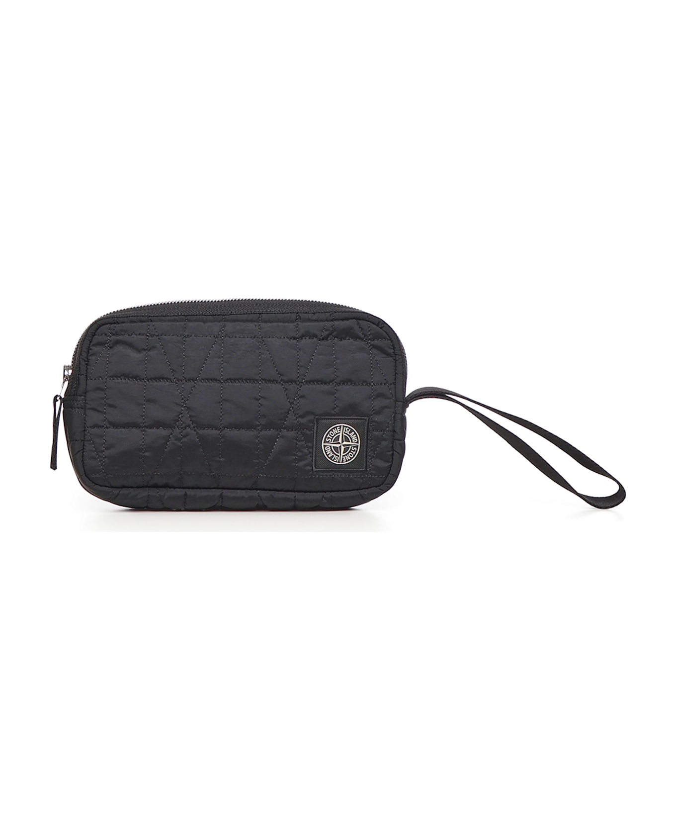 Stone Island Metallic Nylon Clutch With Logo - Black
