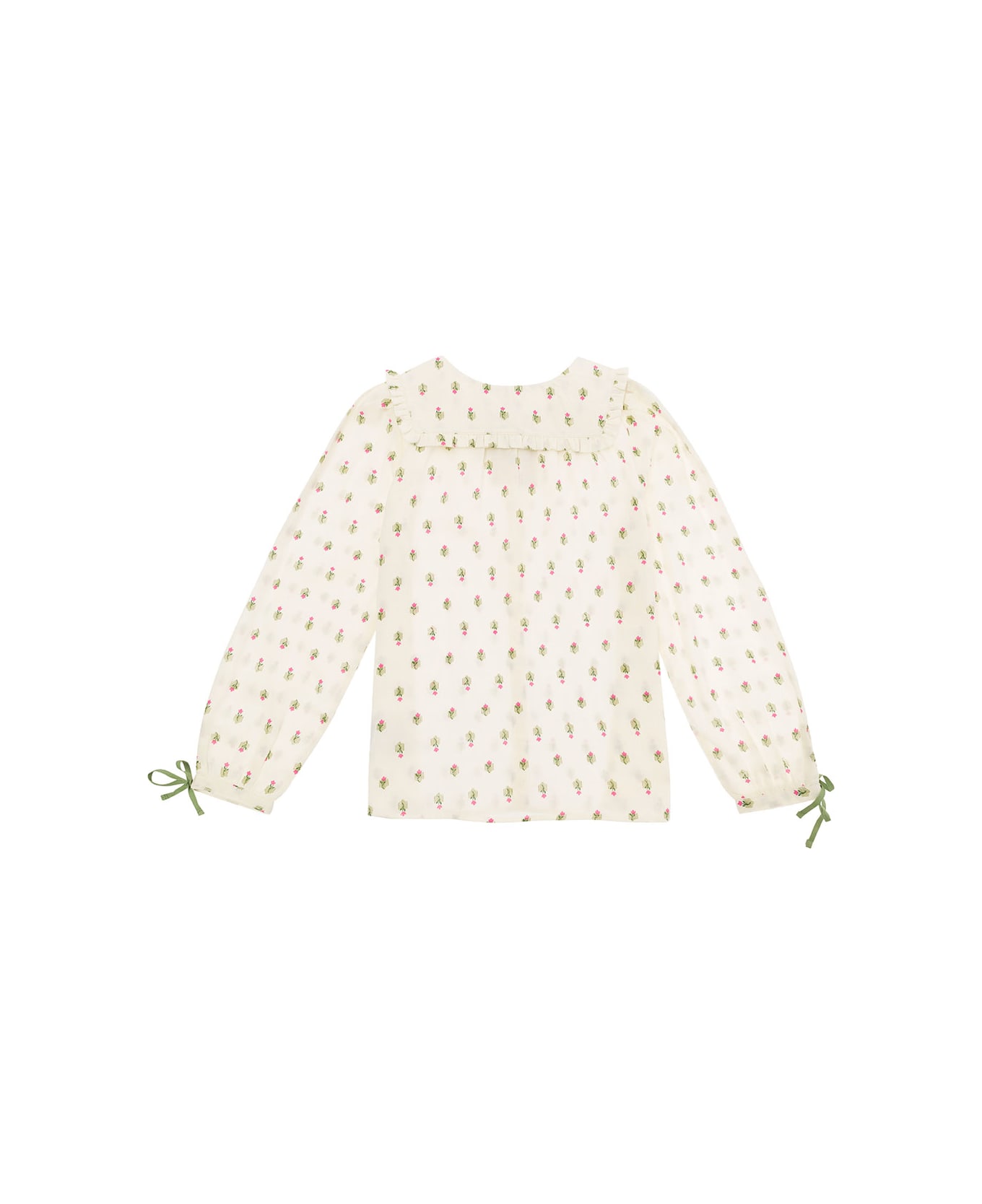 Emile Et Ida Beige Shirt With Peter-pan Collar And Floreal Print In Cotton Girl - Beige シャツ