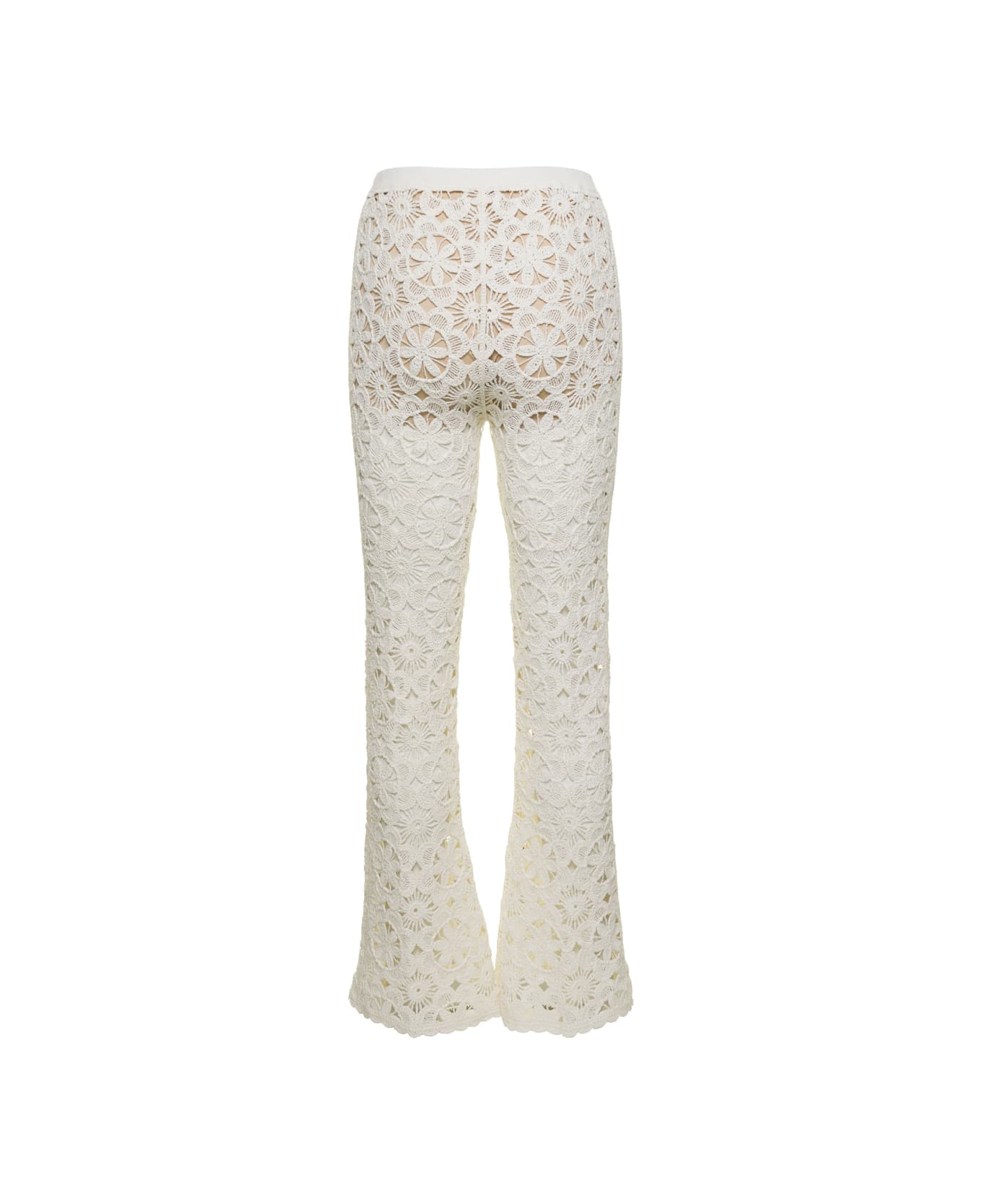 TwinSet White Flared Pants With Crochet Work In Cotton Woman - White