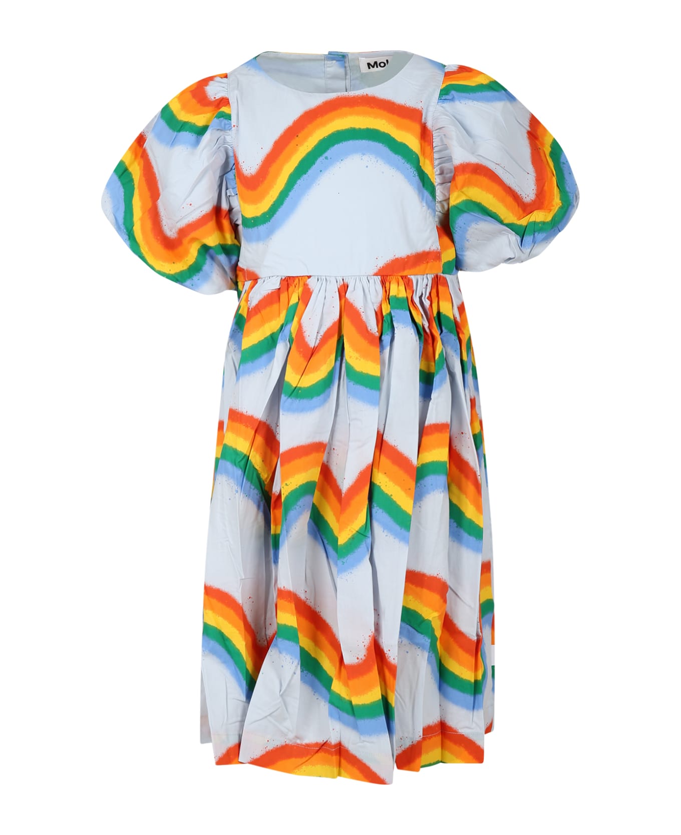 Molo Sky Blue Casual Dress For Girl With Rainbow - Light Blue