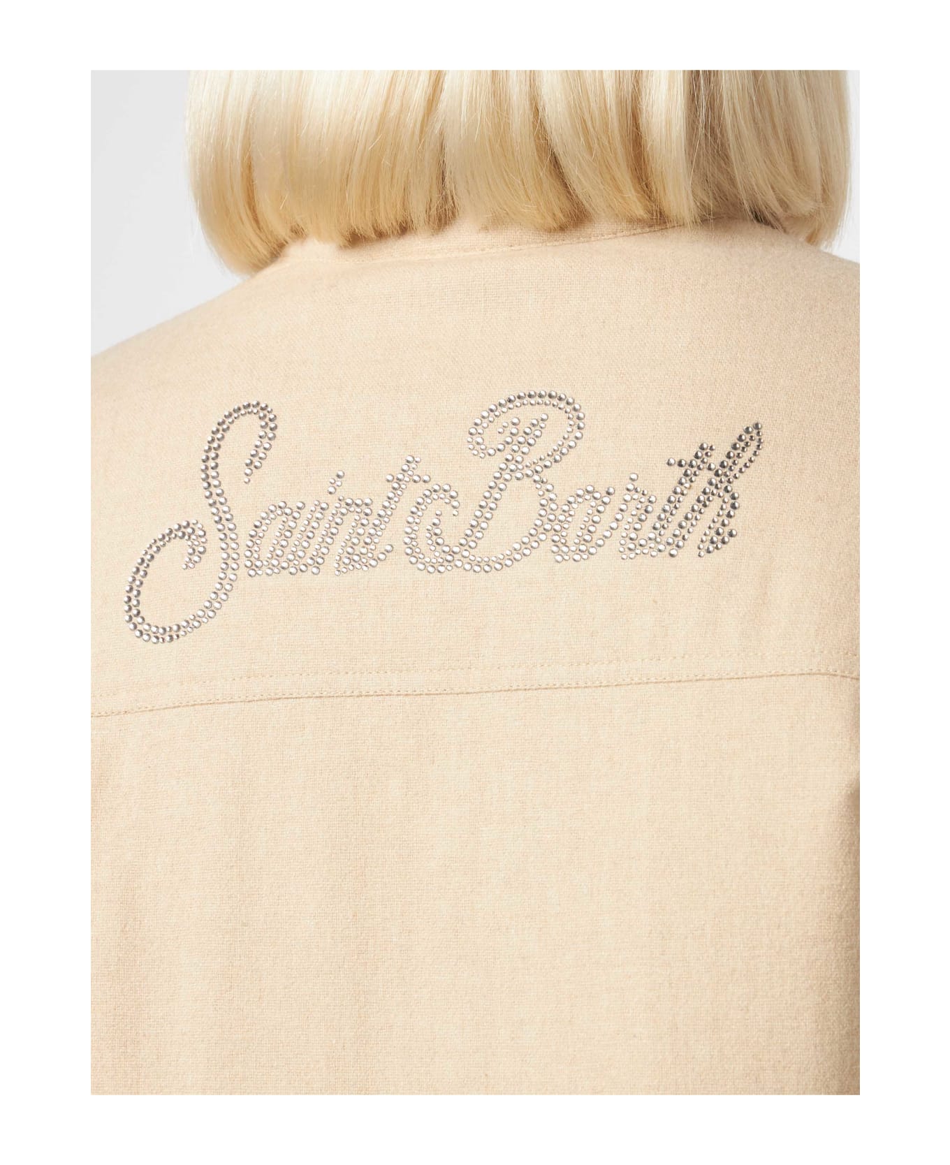 MC2 Saint Barth Woman Wooly Jacket With Saint Barth Rhinestones Print - BROWN