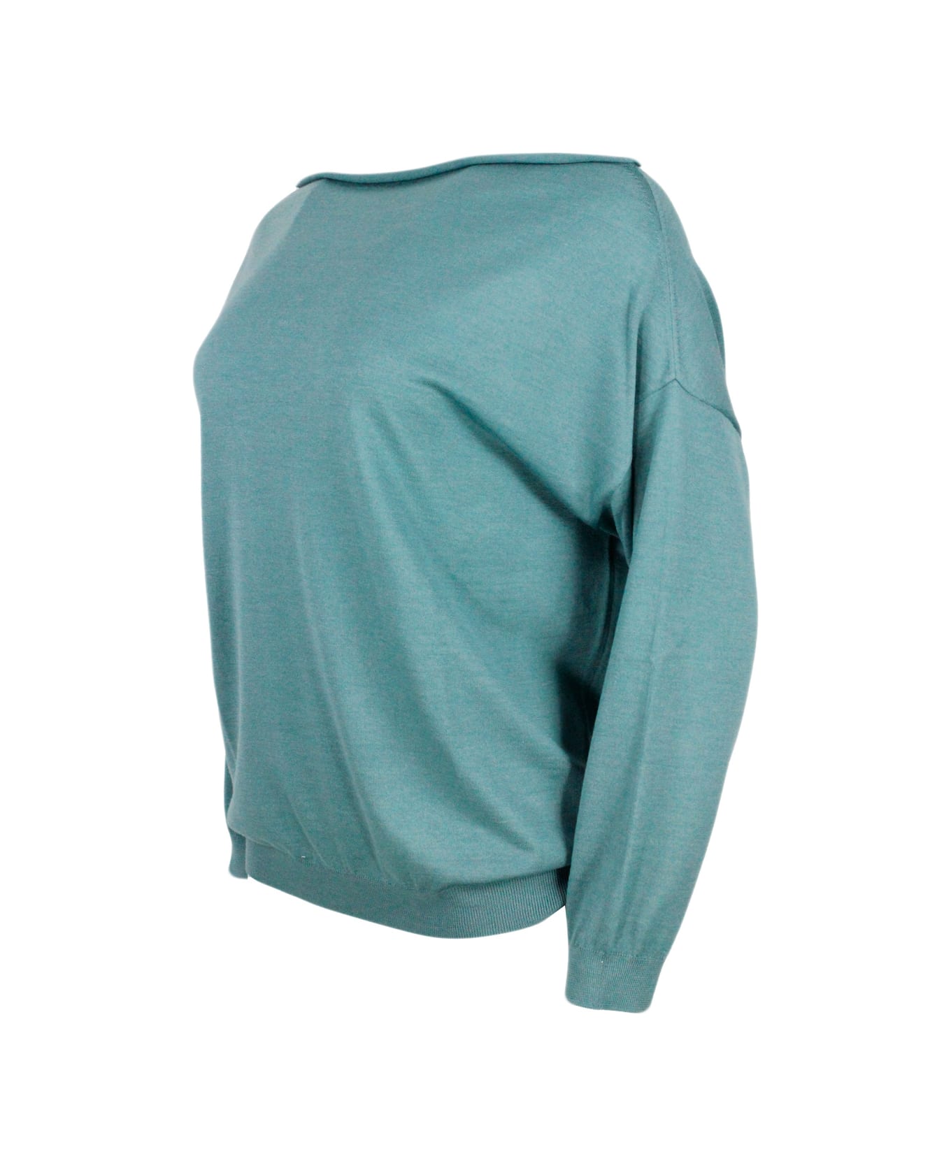 Malo Boat-neck Sweater In Cashmere And Silk With Long Sleeves And An Oversized Fit - Green