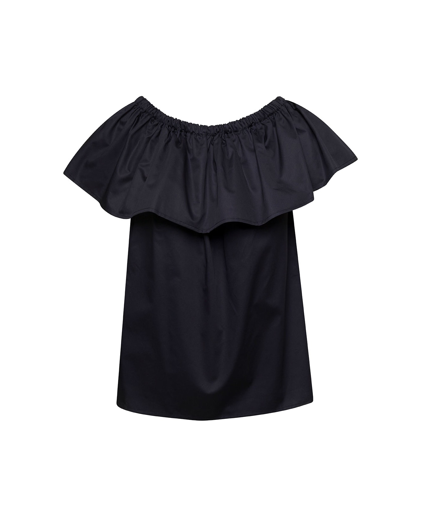 Douuod Black Sleeveless Ruffle Top In Cotton Woman - Black