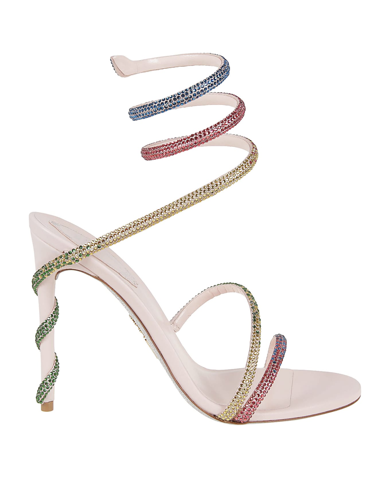 René Caovilla Sandal High Heel - Pink Satin Multicolor Strass