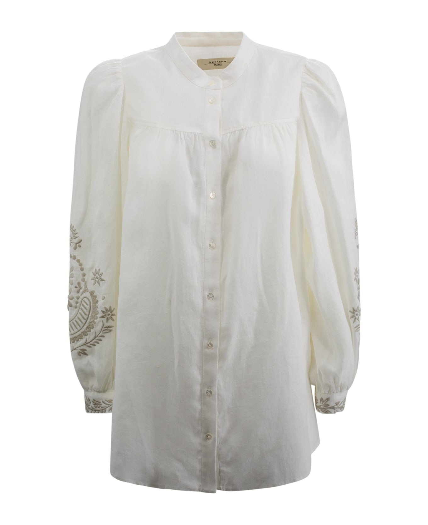 Weekend Max Mara Linen Canvas Shirt With Embroidery - Beige