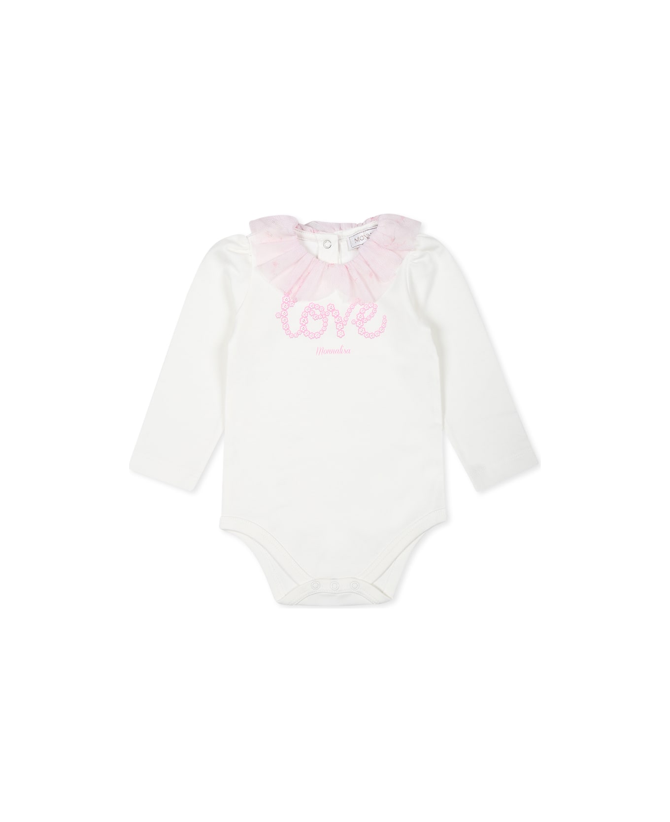 Monnalisa Pink Suit For Baby Girl With Writing - Multicolor ボディスーツ＆セットアップ