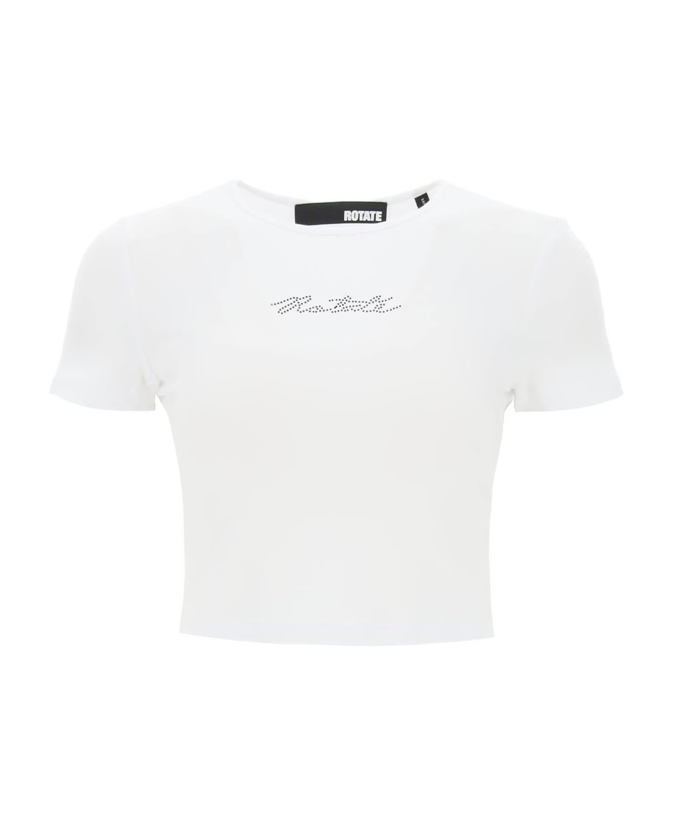 Rotate by Birger Christensen Cropped T-shirt With Rhinestone Logo - BRIGHT WHITE (White) Tシャツ
