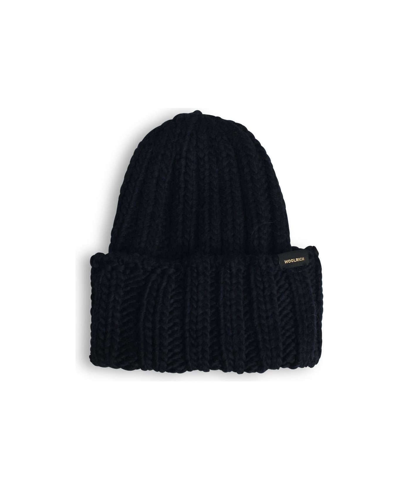 Woolrich Logo Patch Turn-up Hem Beanie - Melton Blue