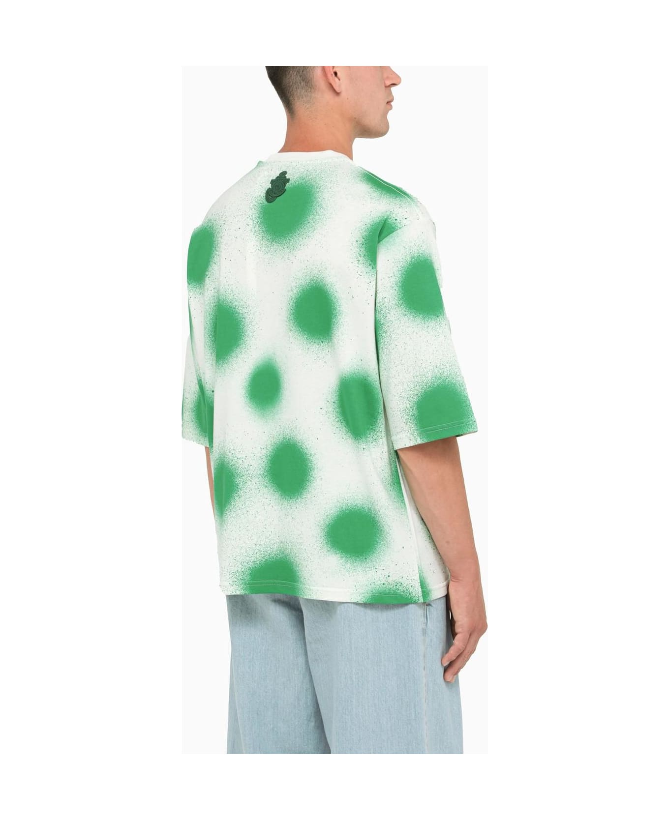 Moncler Genius White And Green Polka Dot T-shirt - WHITE