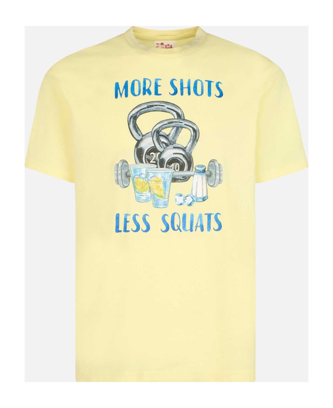 MC2 Saint Barth Man Cotton T-shirt With More Shots Less Squats Placed Print - YELLOW