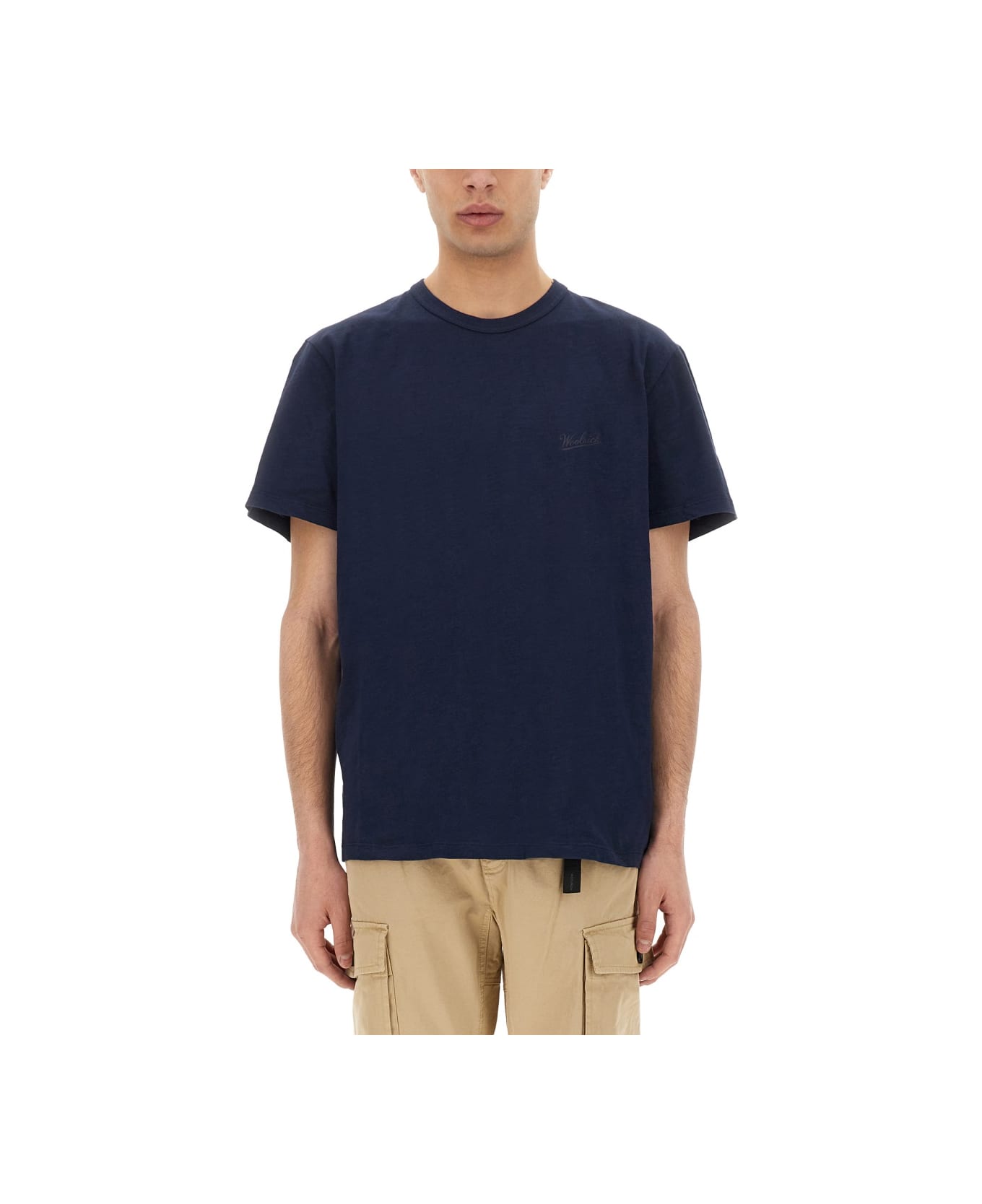 Woolrich Flamed Cotton T-shirt - BLUE