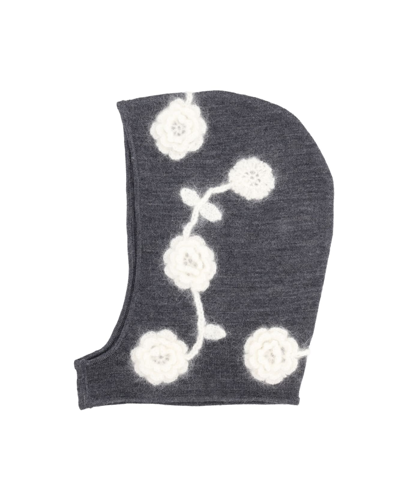Ganni Balaklava With Crocheted Flowers - CHARCOAL