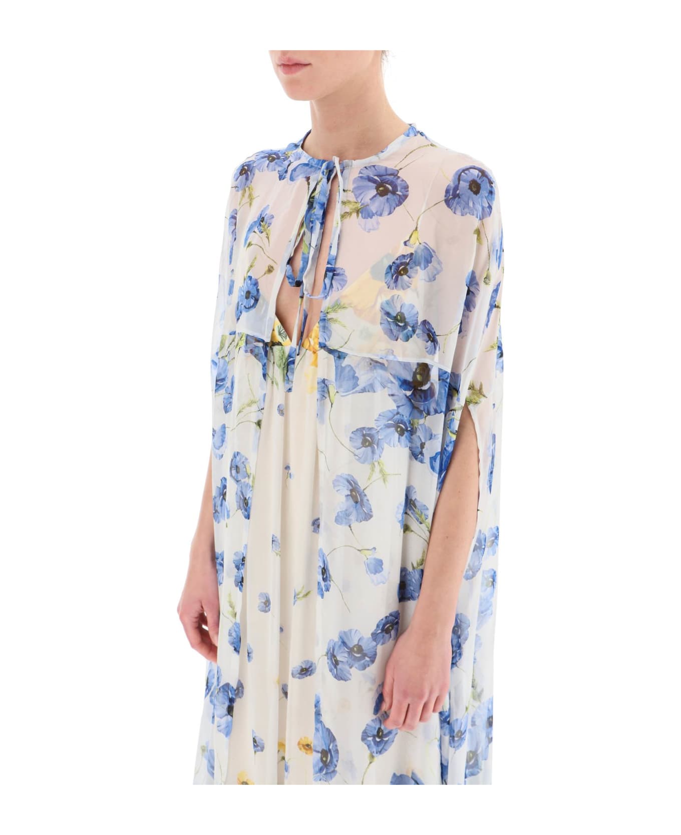 Raquel Diniz 'barbara' Long Dress With Cape - BLUE BLOSSOM YELLOW (White) ワンピース＆ドレス