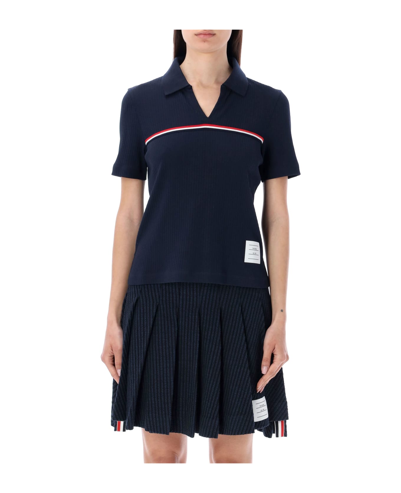 Thom Browne S/s Polo With Web Stripes - NAVY
