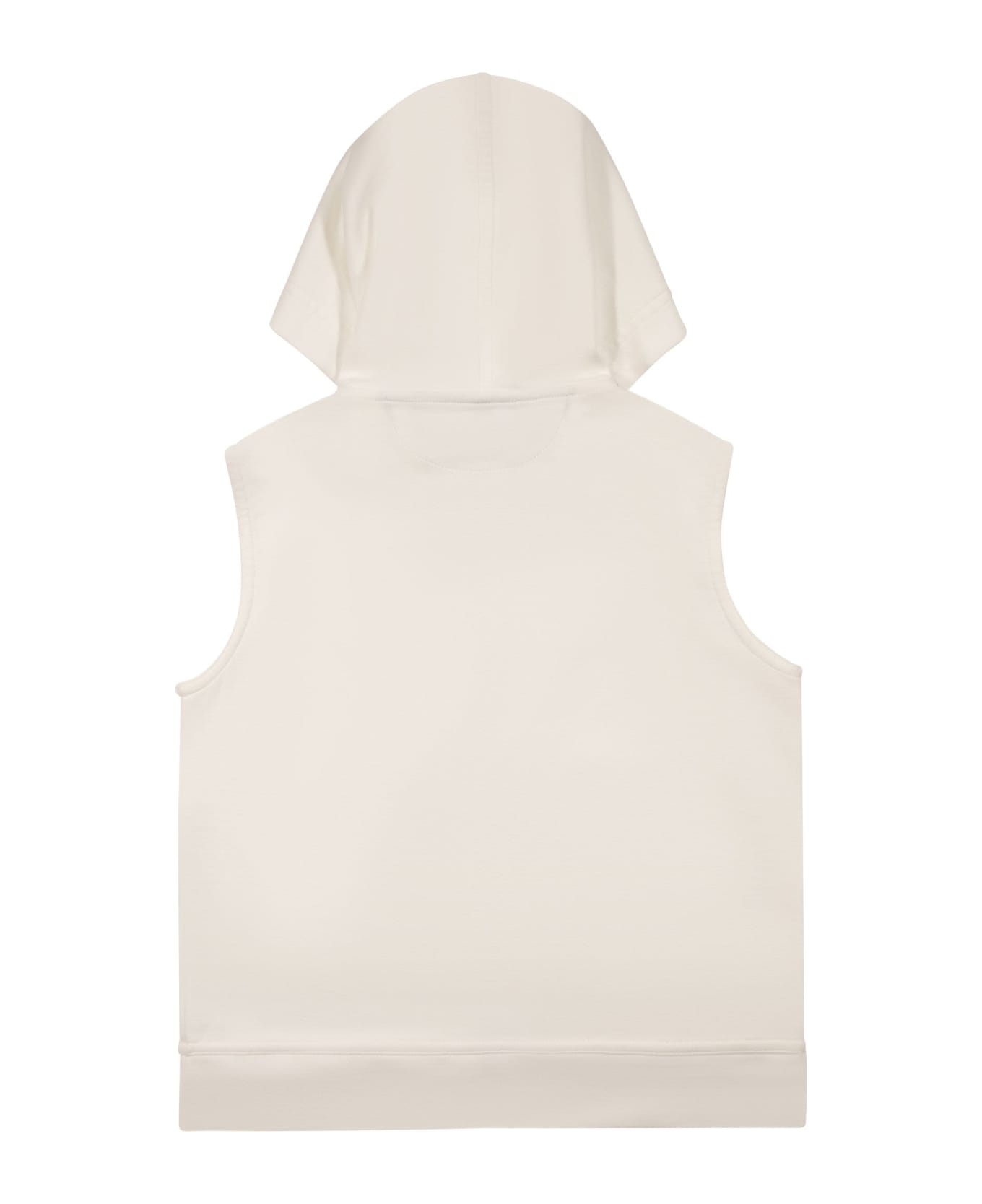 Brunello Cucinelli Techno Cotton Fleece Hooded Waistcoat - White