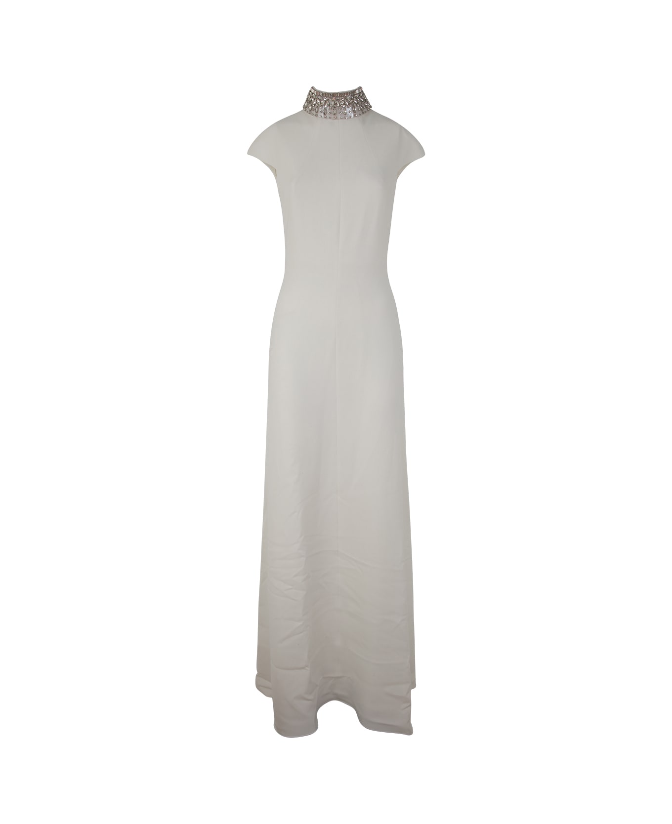 Max Mara Perim Long Dress With Crystal Neck - Optical White