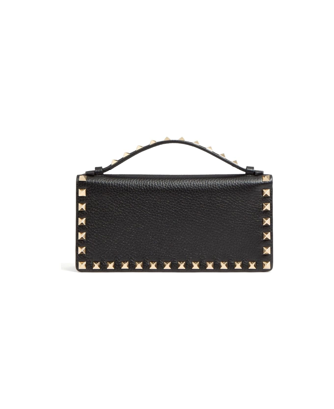 Valentino Garavani Rockstud Leather Wallet On Chain - Black