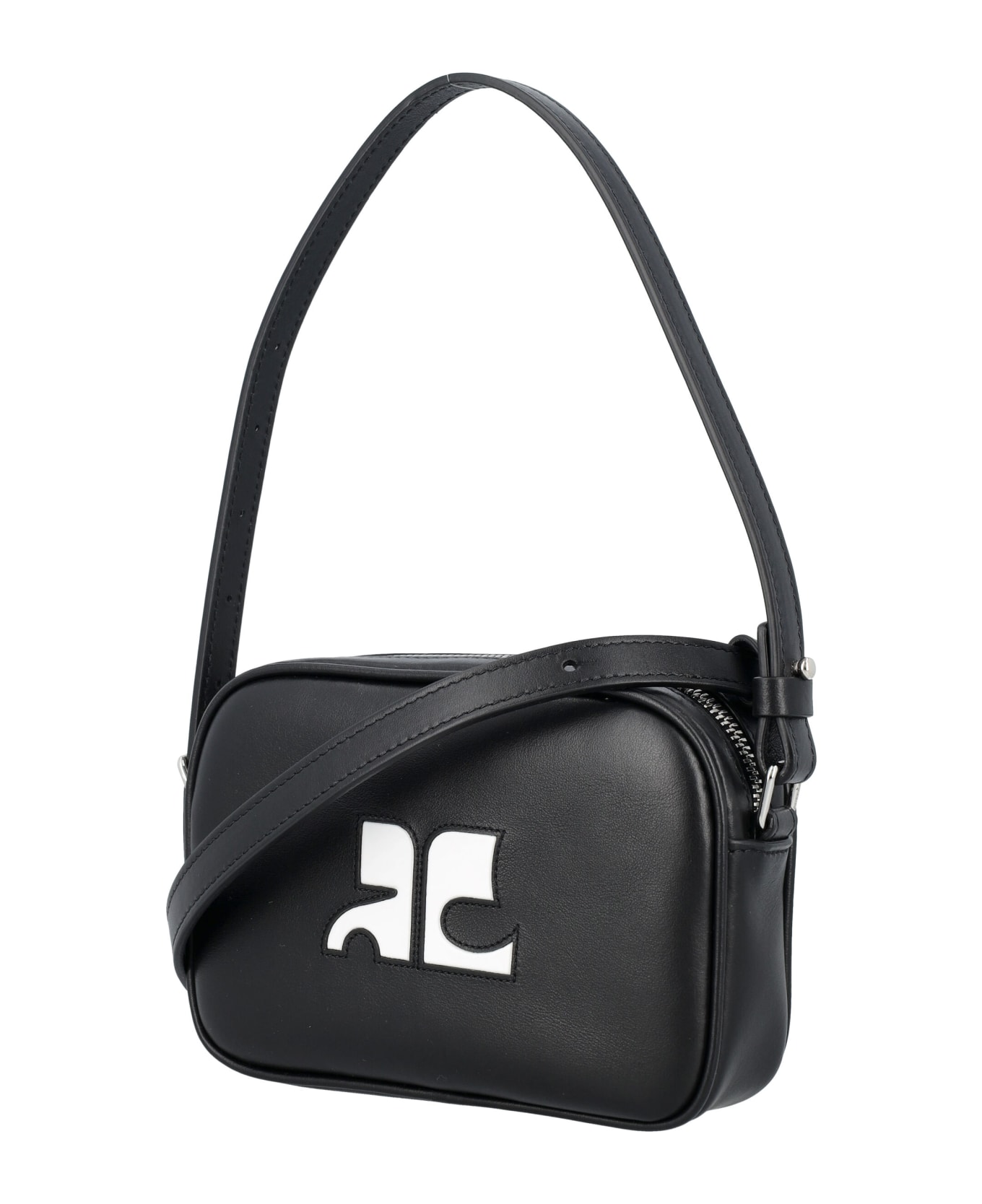 Courrèges Slim Leather Camera Bag - BLACK