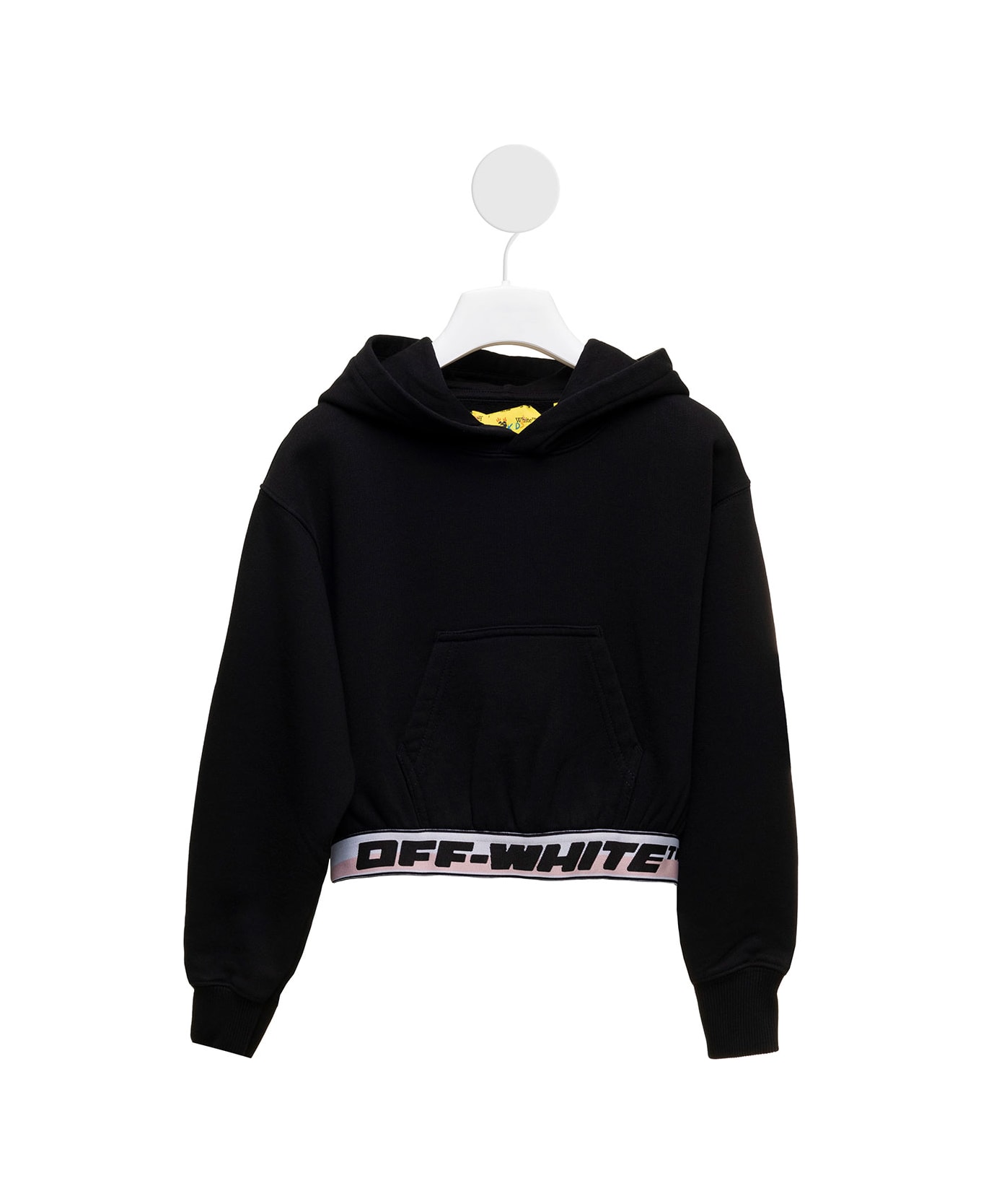 Off-White Black Cotton Cropped Hoodie With Logo Girl Off White - Black