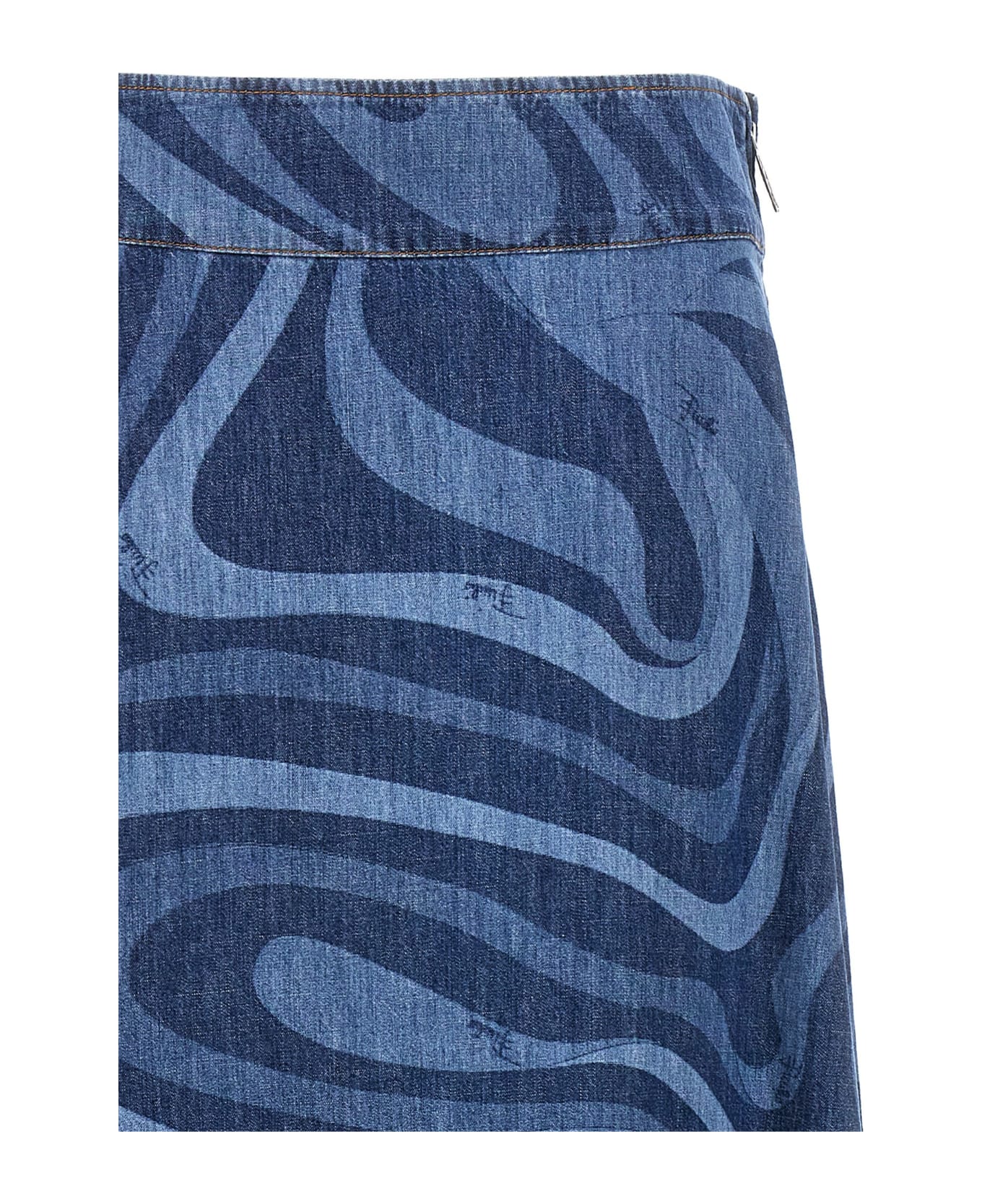 Pucci Printed Denim Skirt - Blue