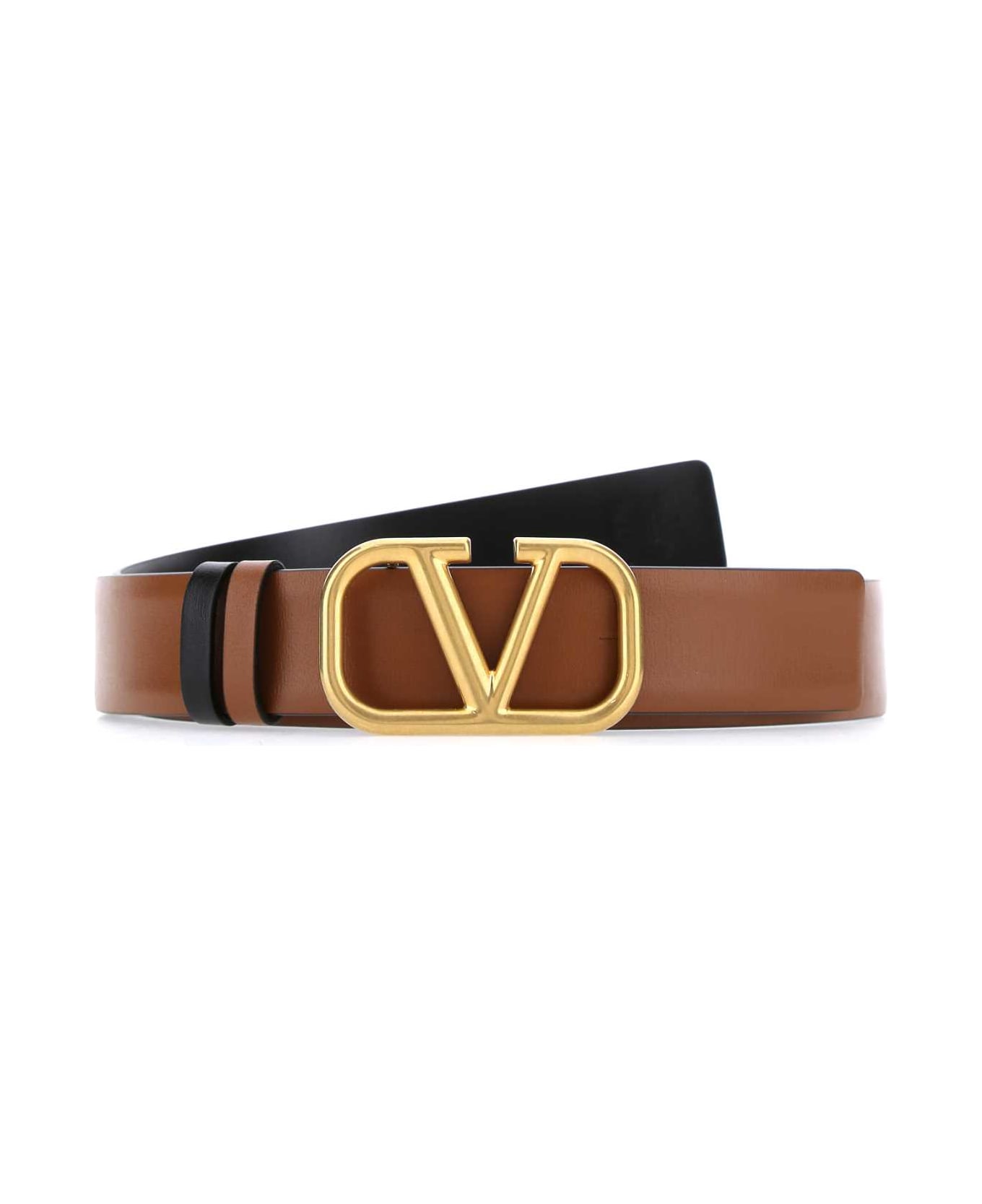 Valentino Garavani Brown Leather Vlogo Signature Reversible Belt - SELLERIANERO