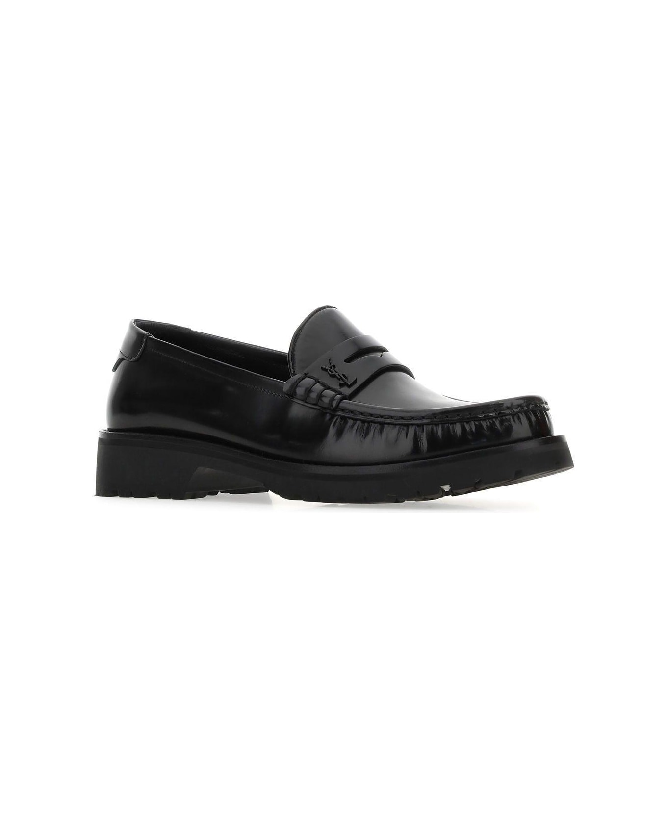 Saint Laurent Black Leather Loafers - BLACK