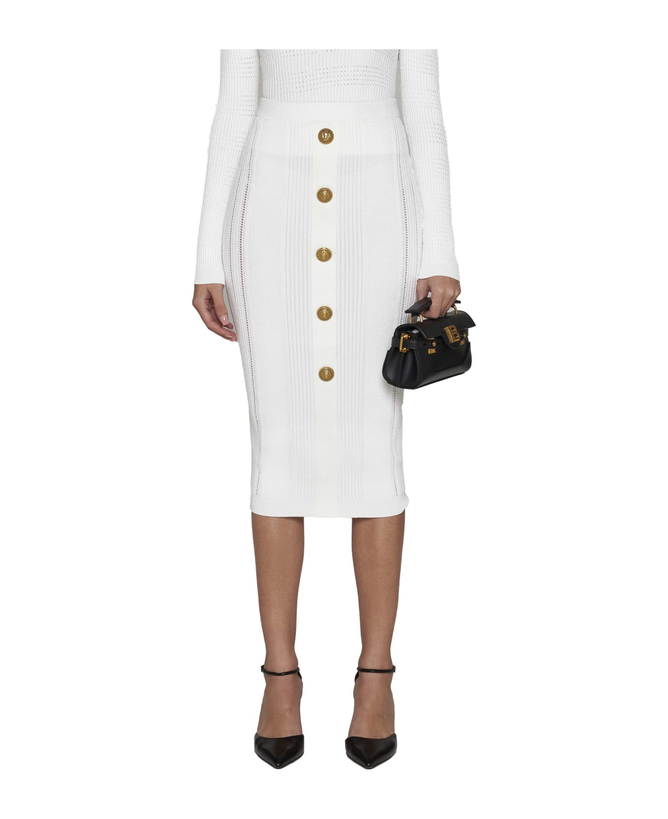 Balmain Logo Button Midi Skirt - White スカート