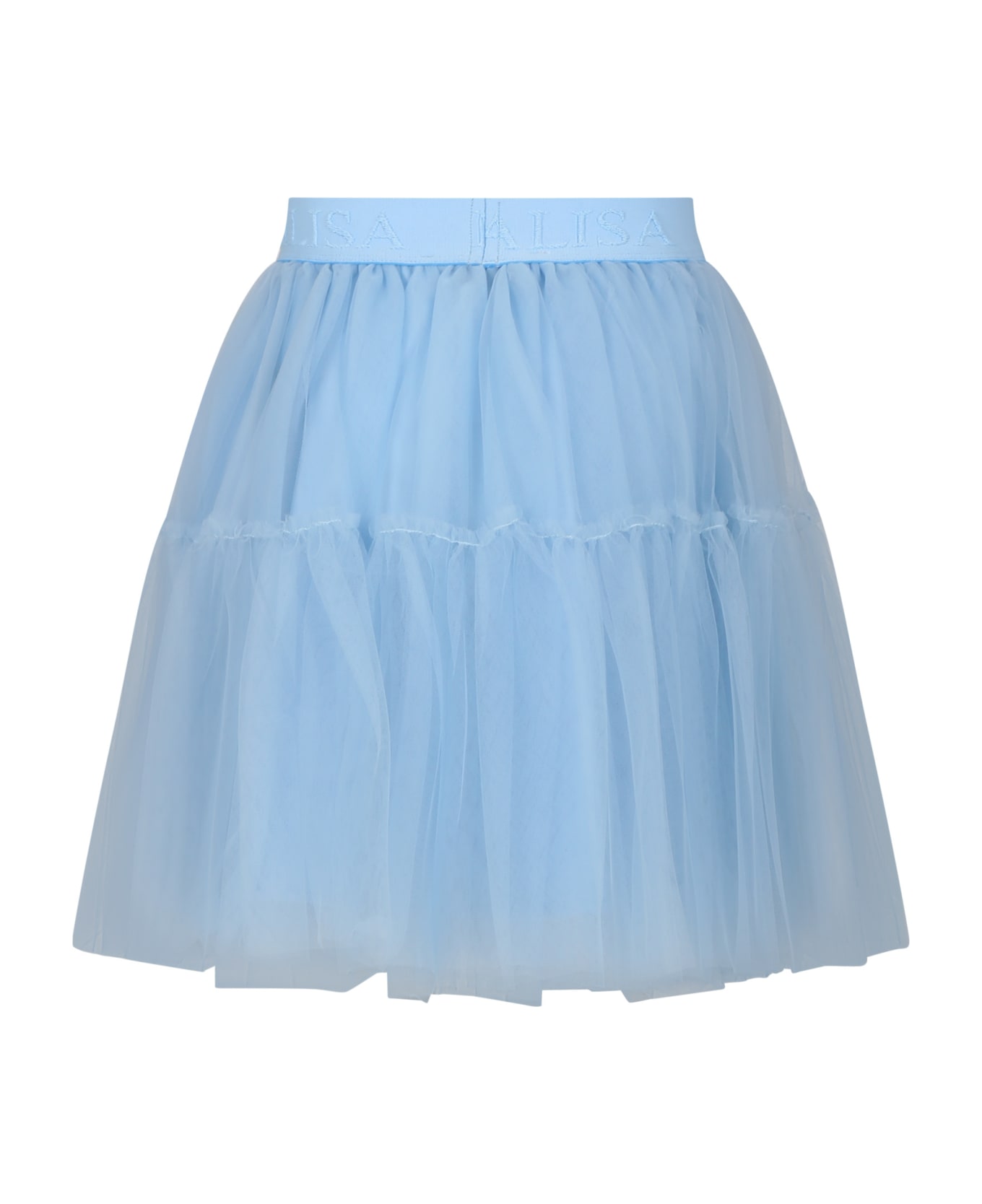 Monnalisa Light Blue Elegant Tulle Skirt For Girl - Light Blue