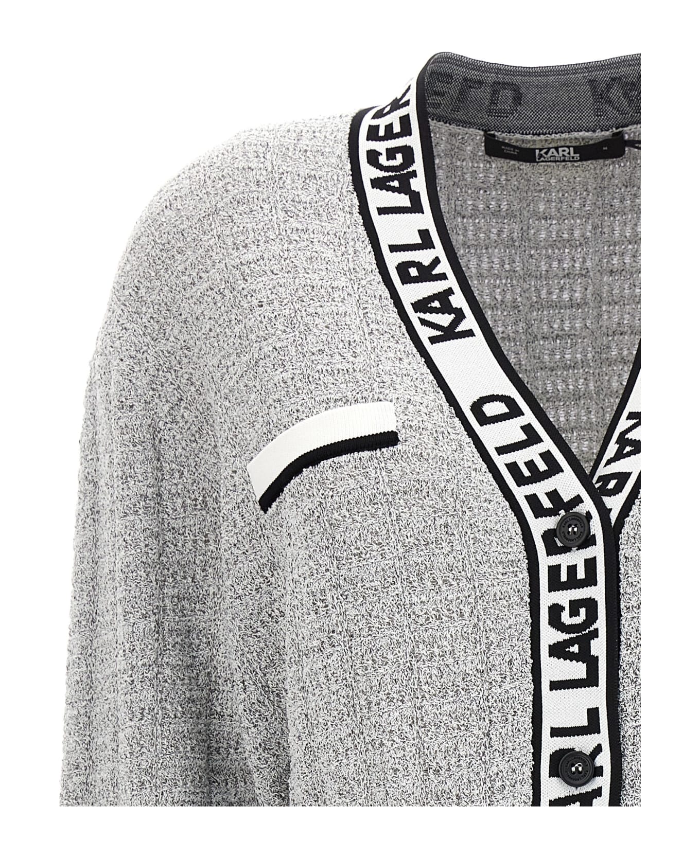 Karl Lagerfeld Logo Tape Cardigan - Gray
