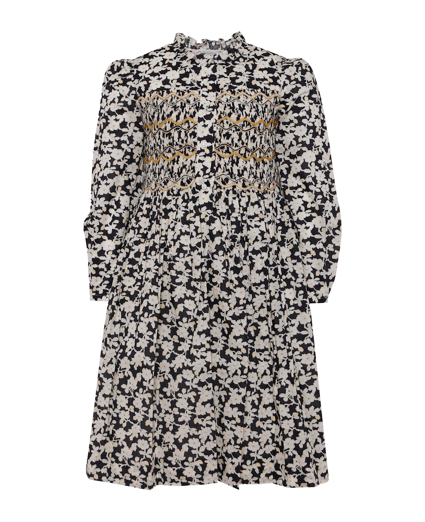 Bonpoint Black Dress For Girl With Floral Print - Black