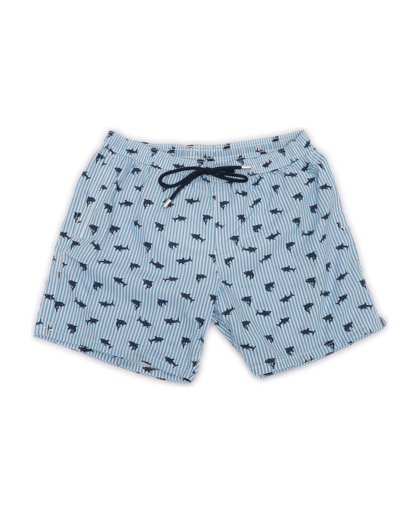 MC2 Saint Barth Patmos-seersucker Shark Stripes 31 - LIGHT BLUE