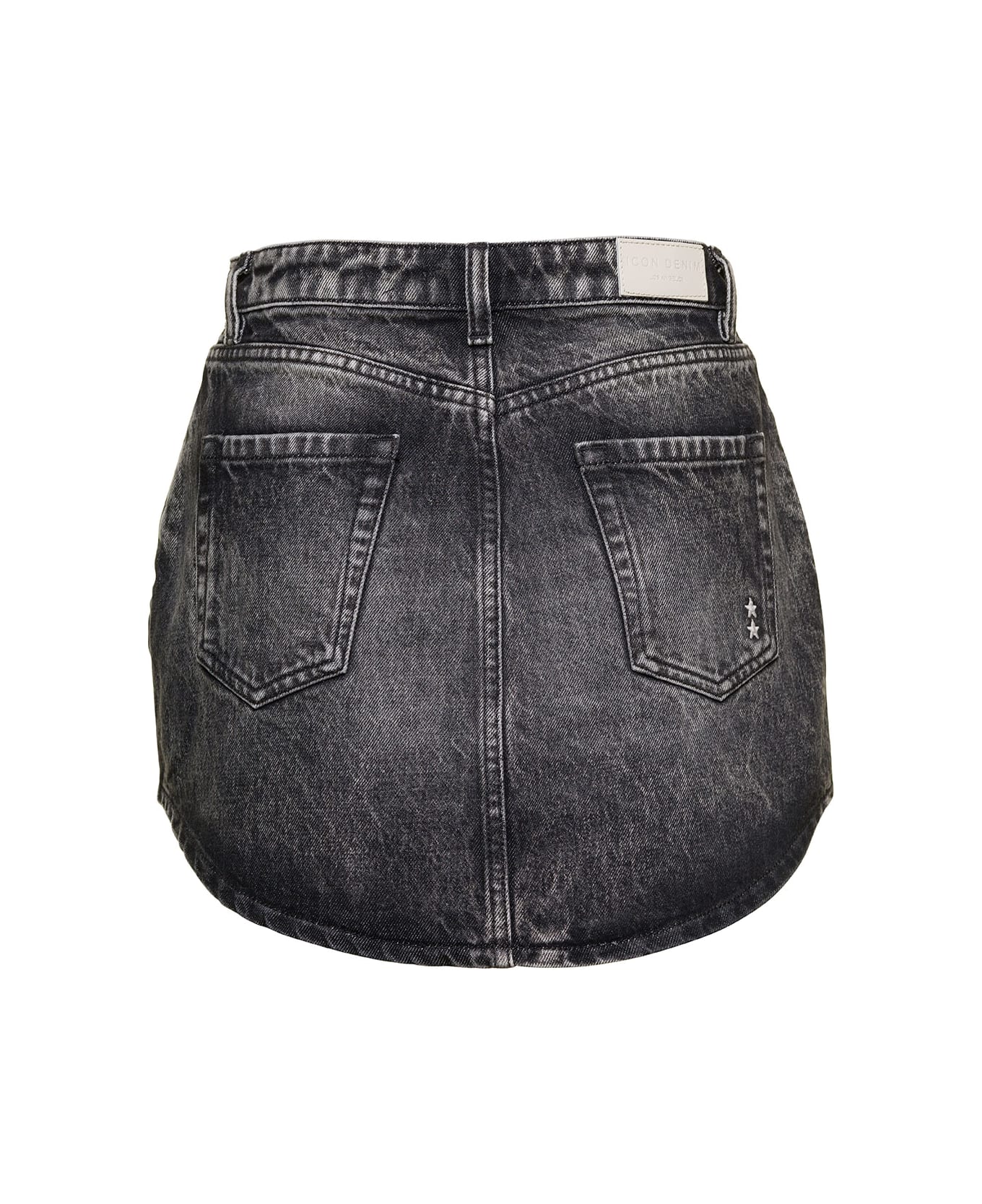 Icon Denim Grey Mini-skirt With Logo Patch And Curved Hem In Cotton Denim Woman - Grey