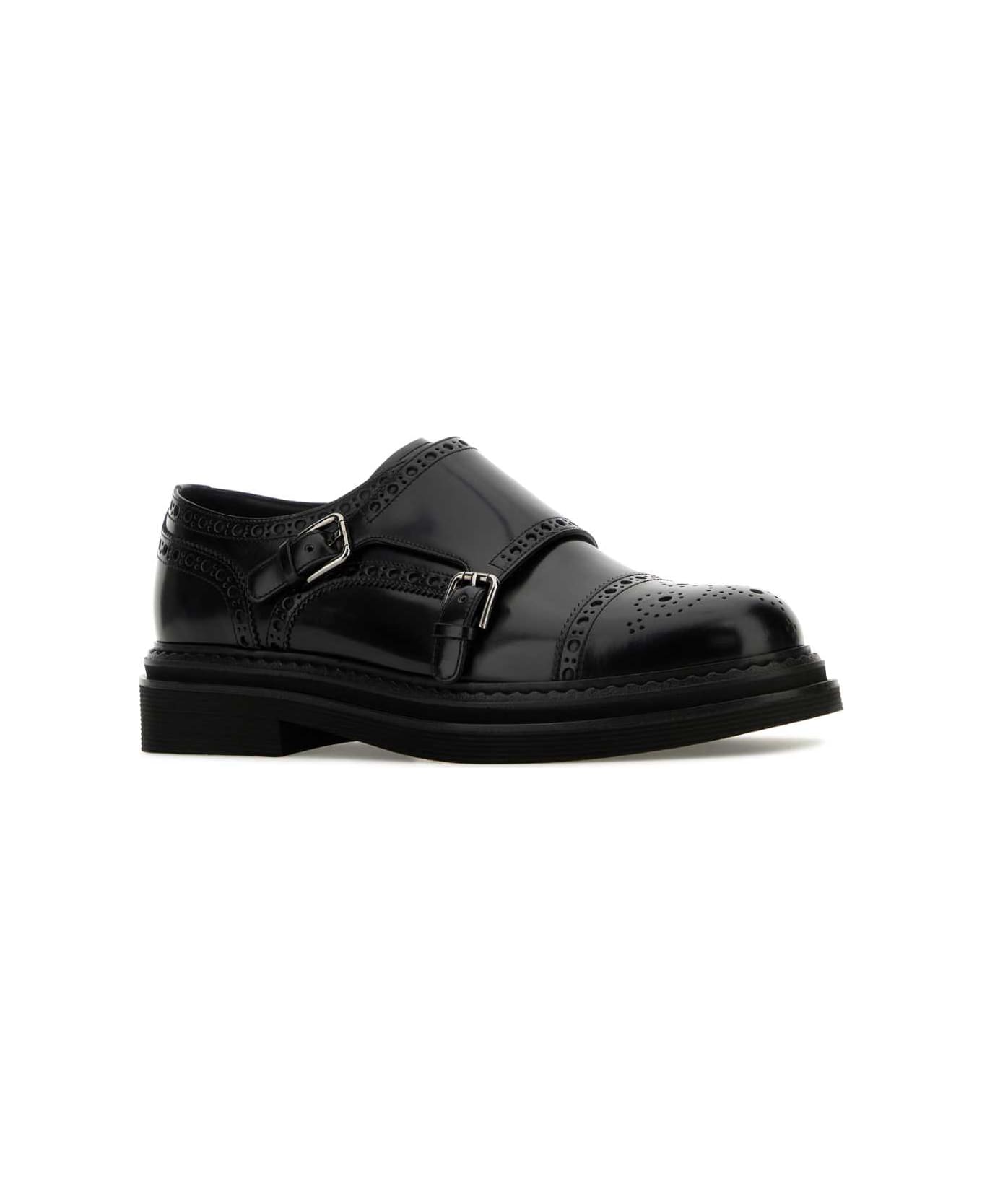 Dolce & Gabbana Black Leather Monk Strap Shoes - NERO