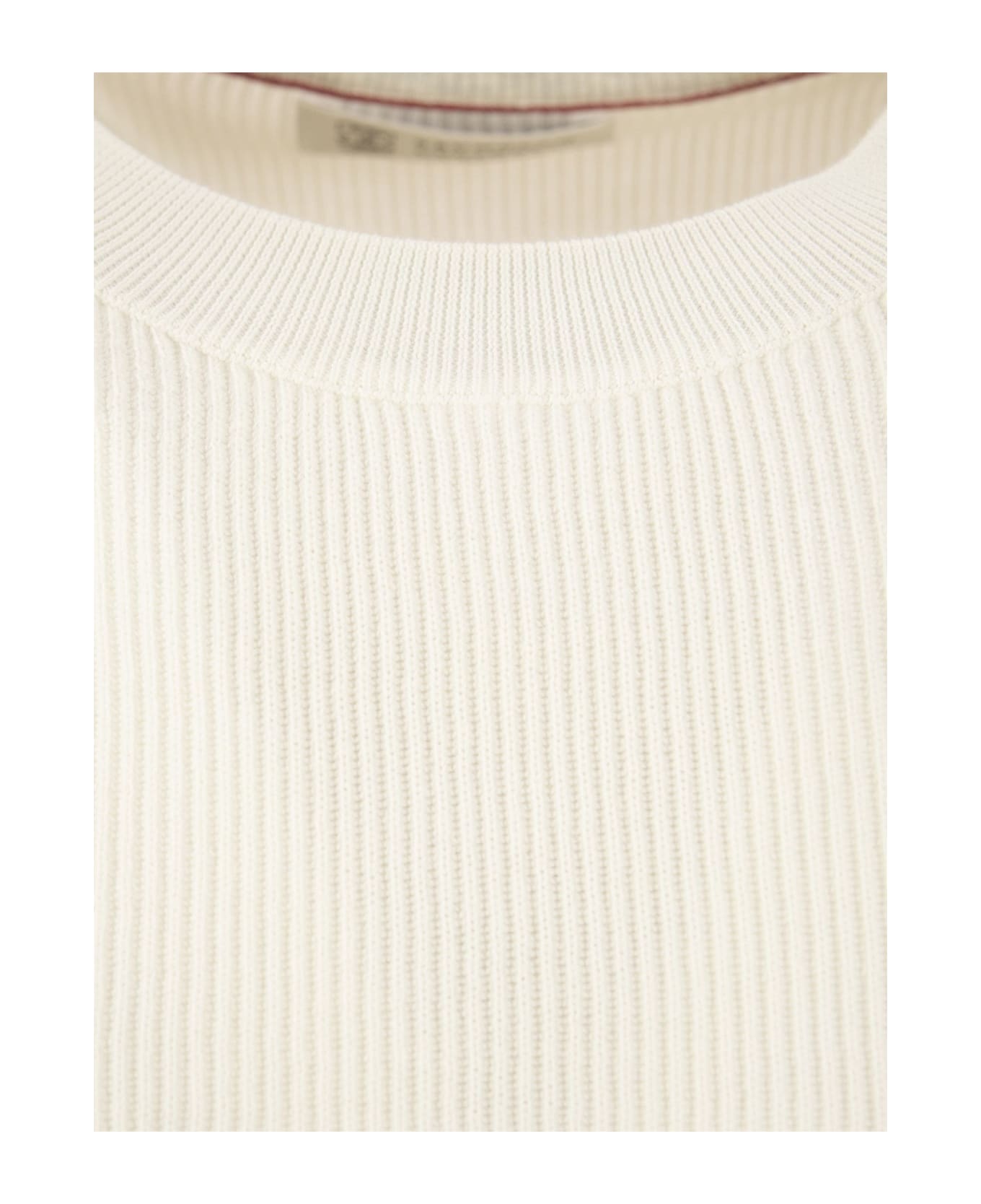 Brunello Cucinelli Cotton Rib Sweater With Raglan Sleeve - Cream ニットウェア