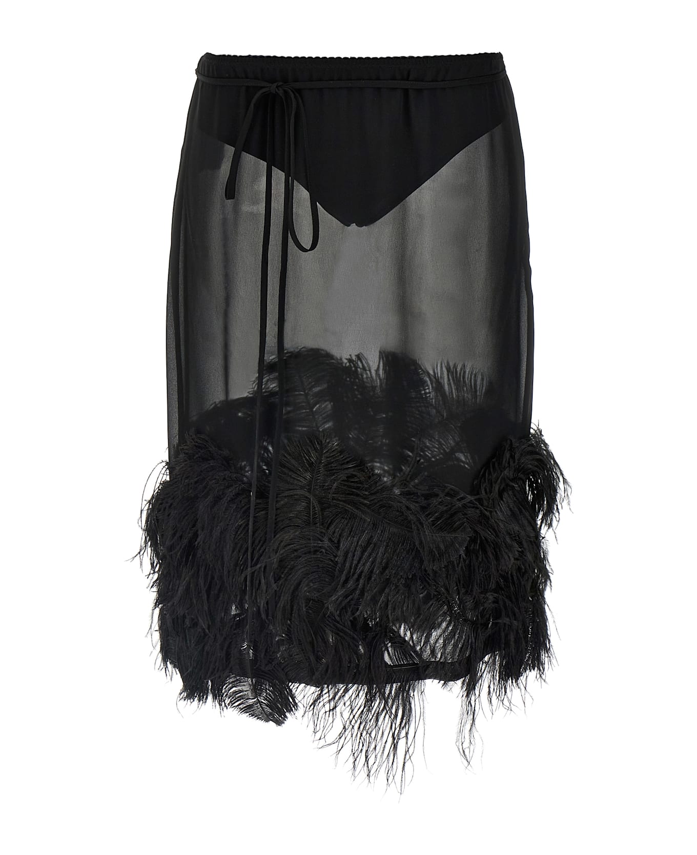 The Attico Feather Midi Skirt - Black  